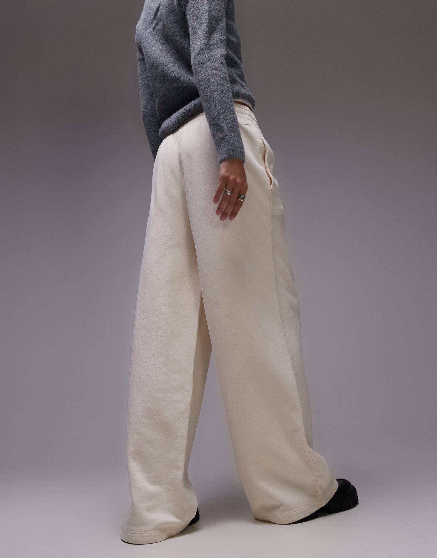 Lacoste wide leg sweat pants in cream