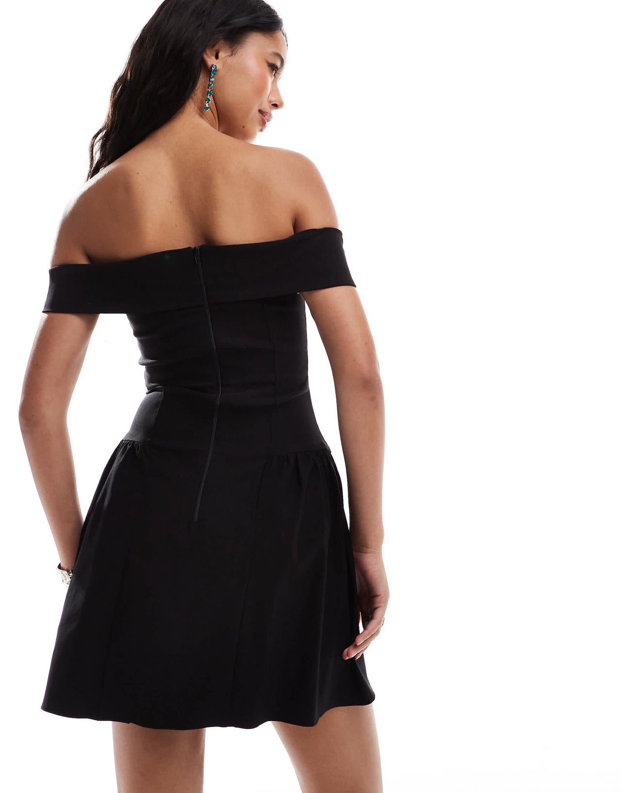 Vesper bengaline bardot foldover skater dress in black