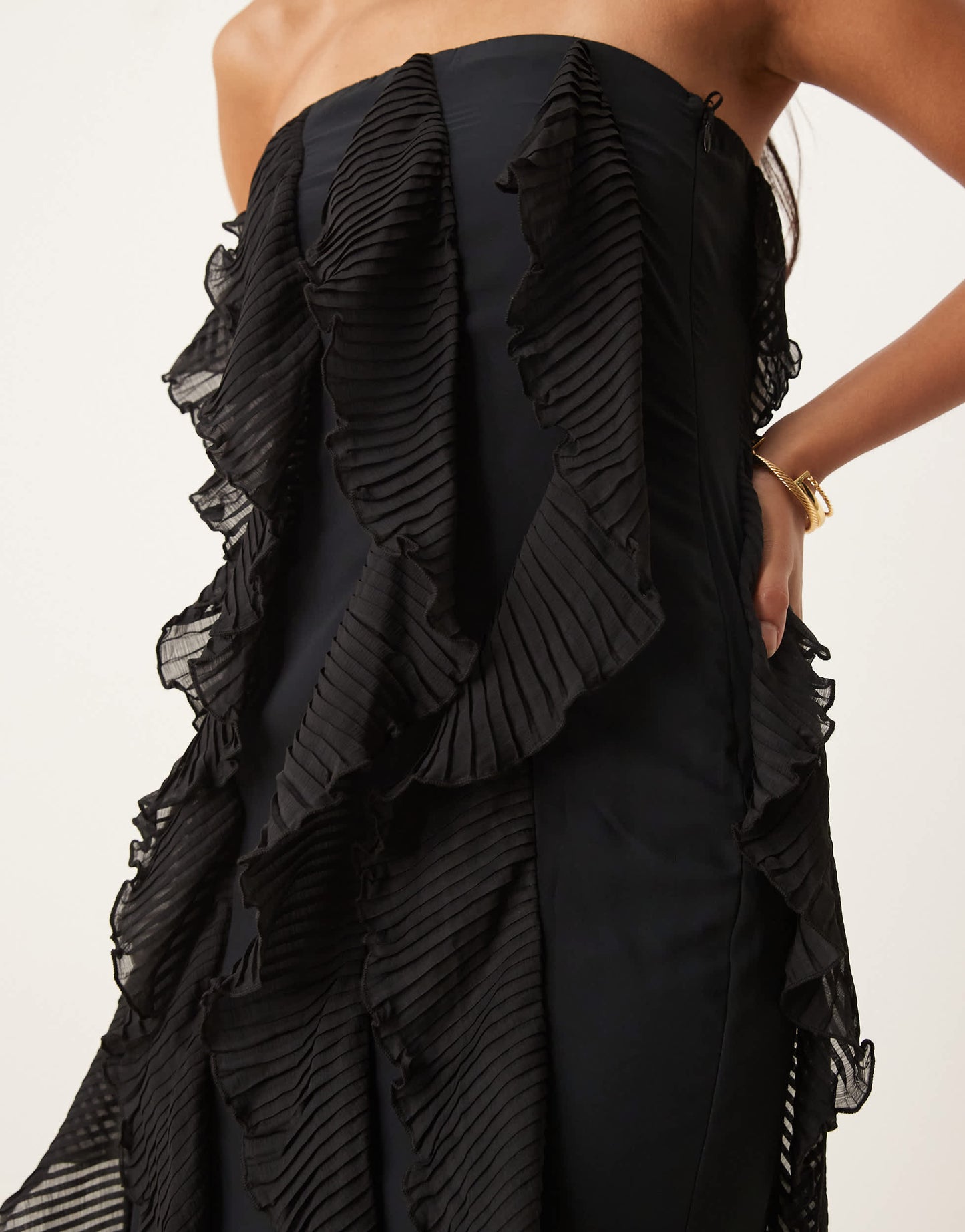 Pretty Lavish strapless ruffle maxi dress in black