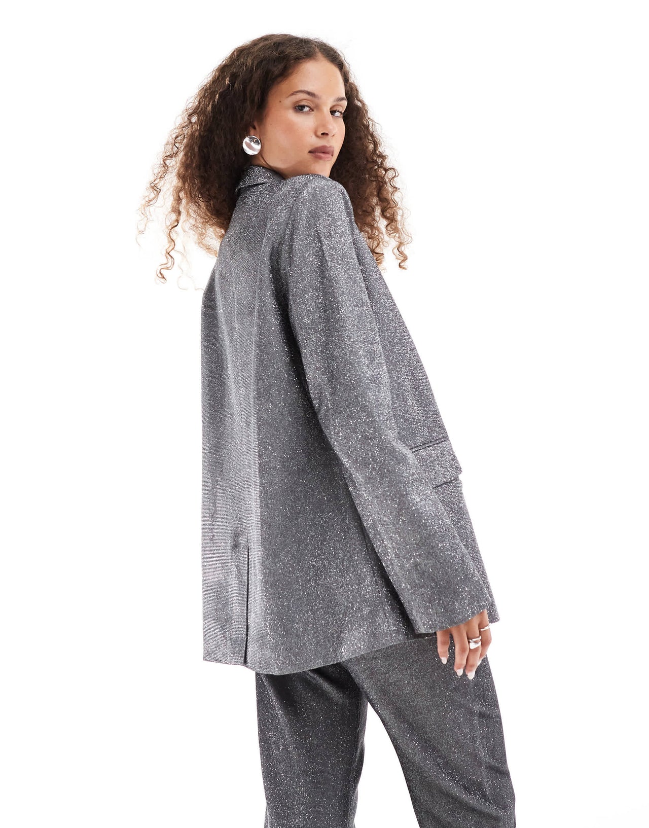 Amy Lynn metallic box blazer in silver co-ord