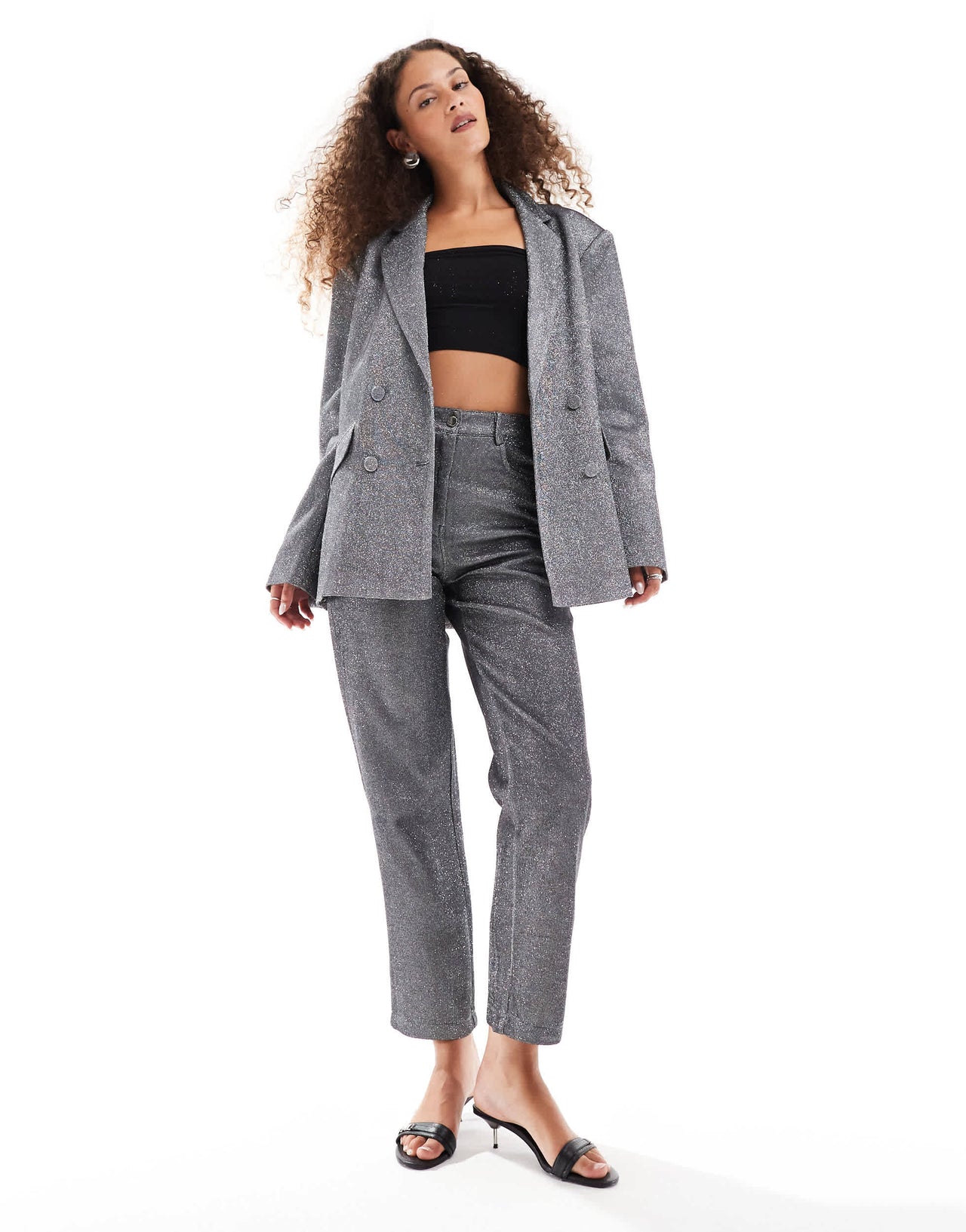 Amy Lynn metallic box blazer in silver co-ord