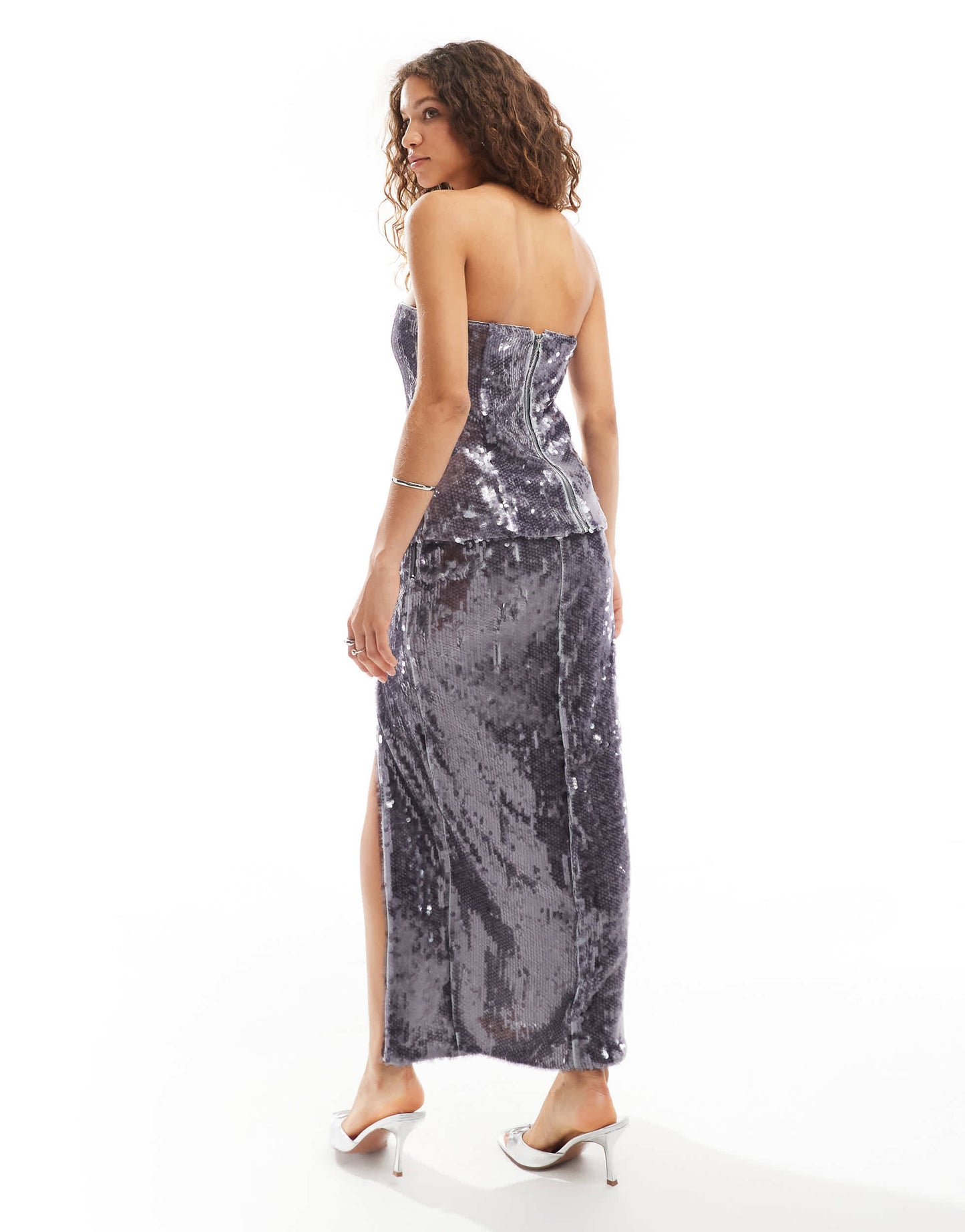 Amy Lynn maxi skirt in translucent lavender sequin co-ord