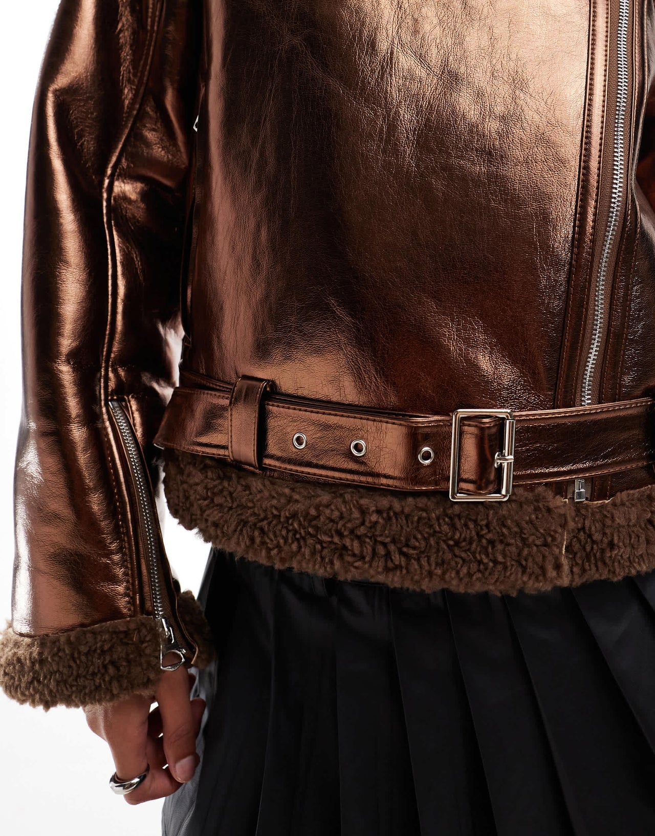 Amy Lynn aviator jacket in metallic coffee brown