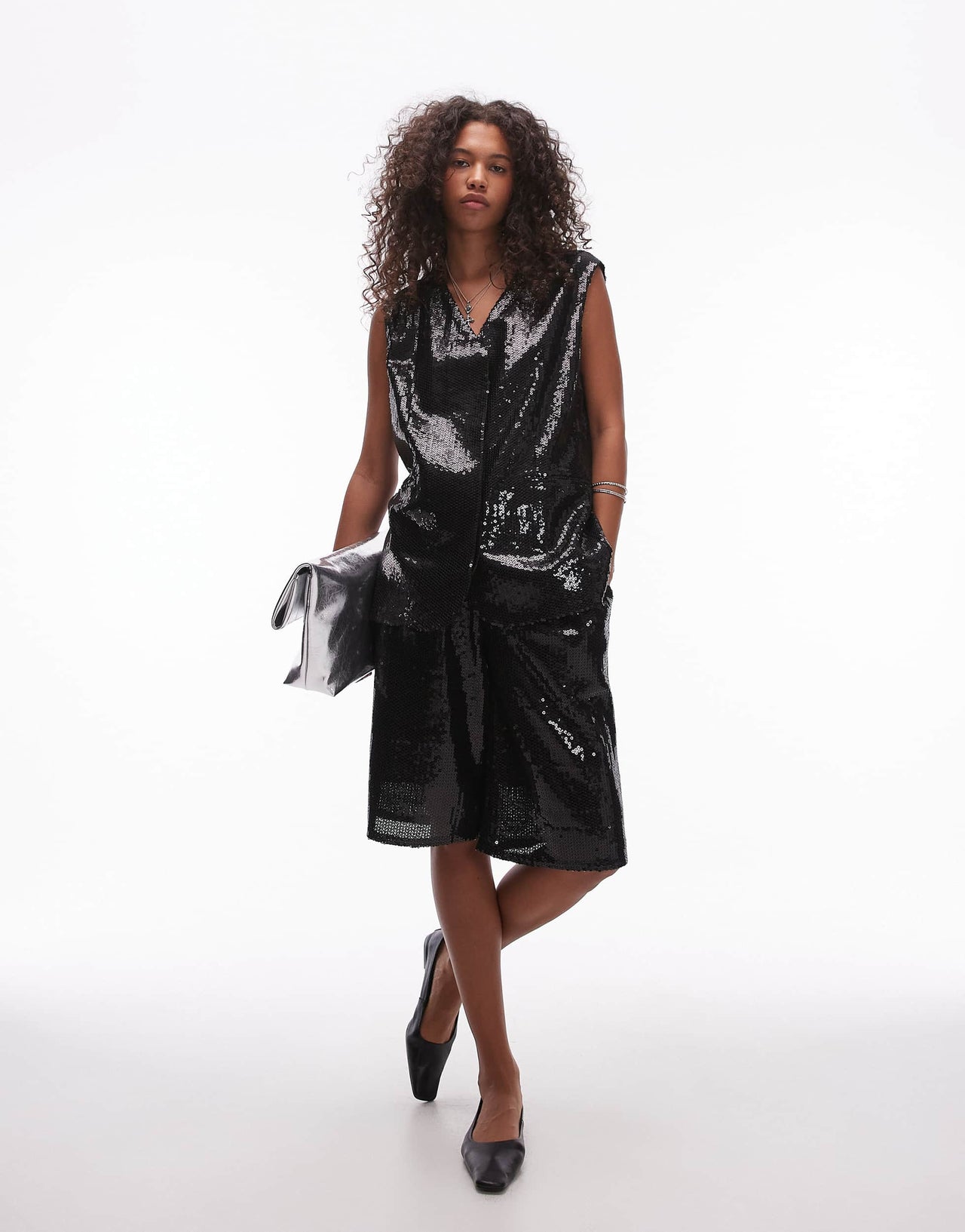 Topshop sequin co-ord waistcoat in black - BLACK