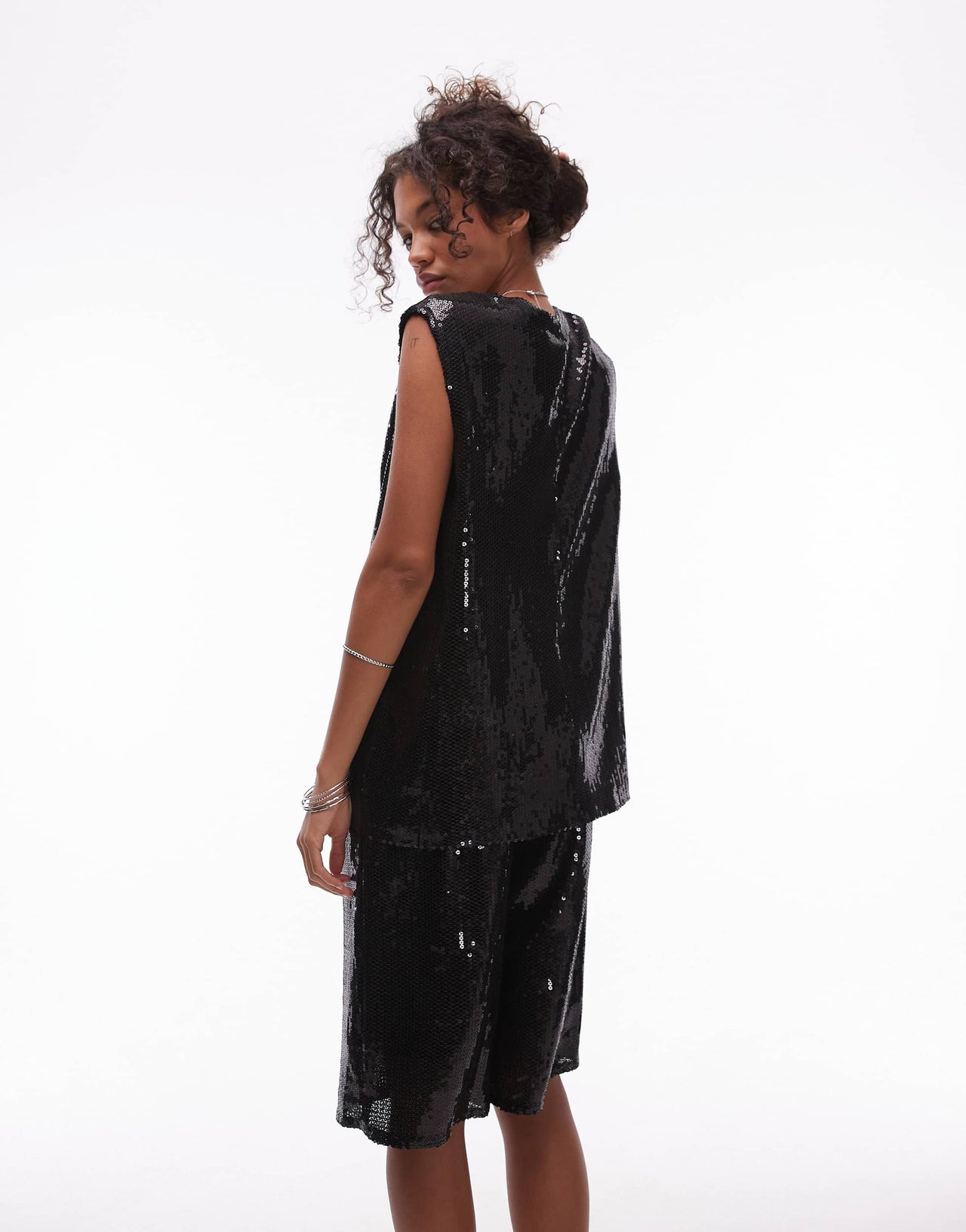 Topshop sequin co-ord waistcoat in black - BLACK