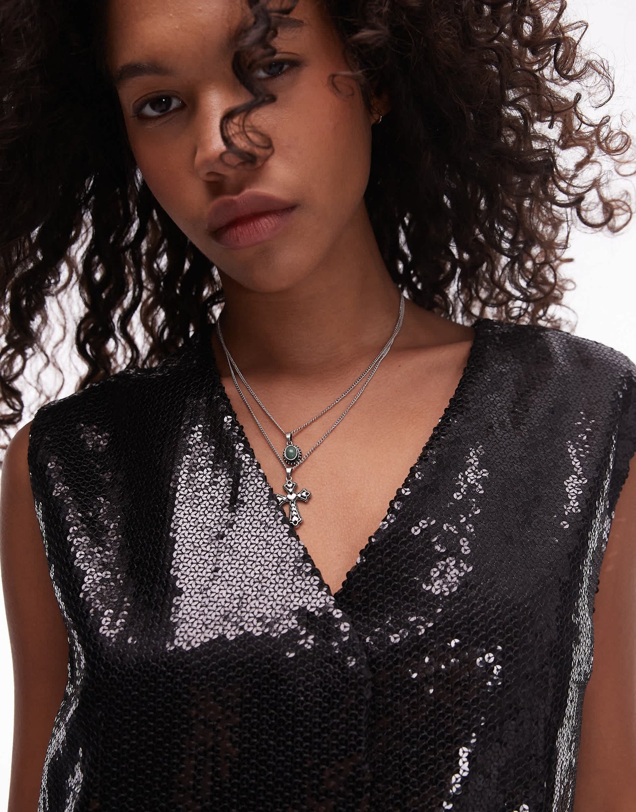 Topshop sequin co-ord waistcoat in black - BLACK