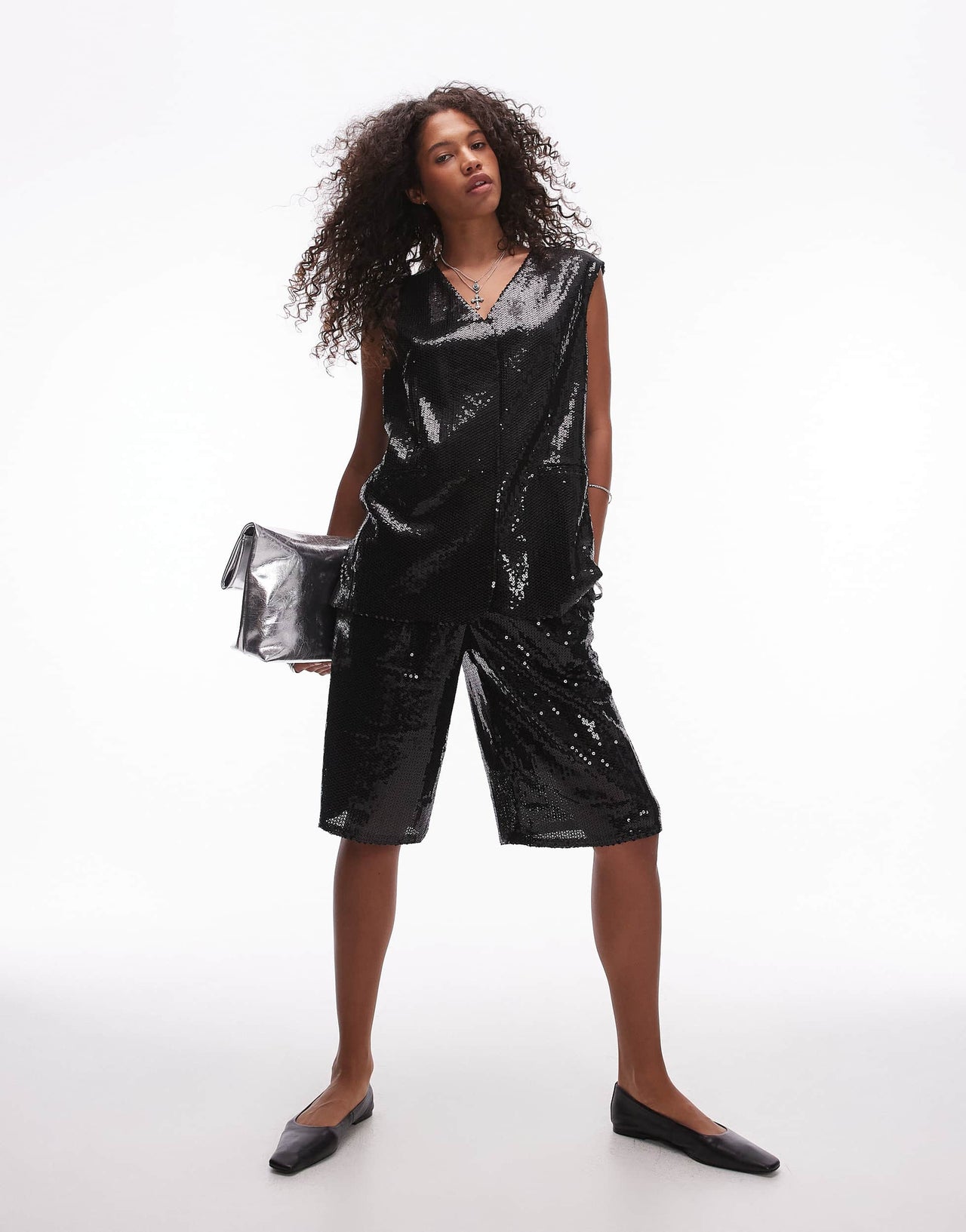 Topshop sequin co ord awkward short in black BLACK
