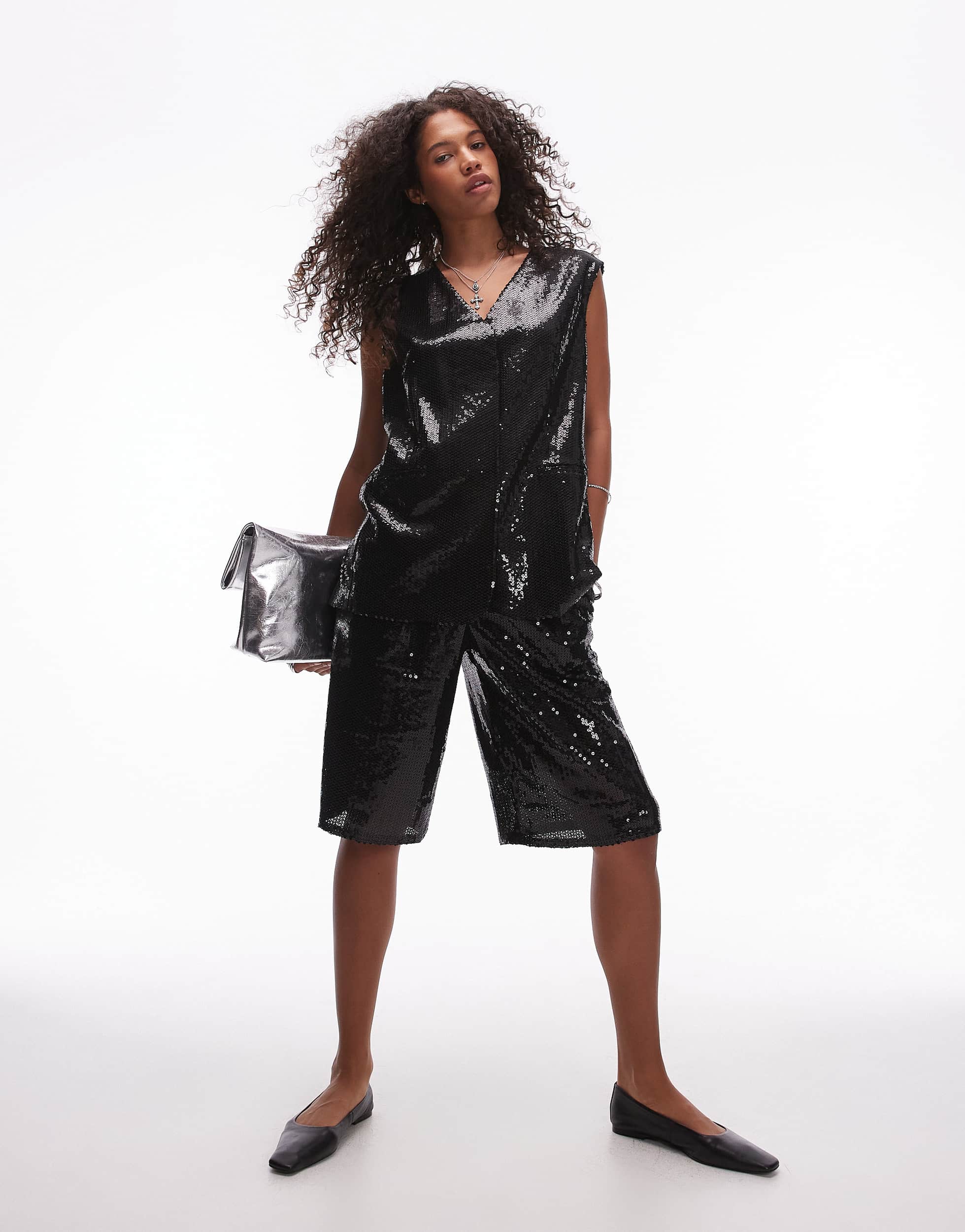 Topshop sequin co ord awkward short in black BLACK