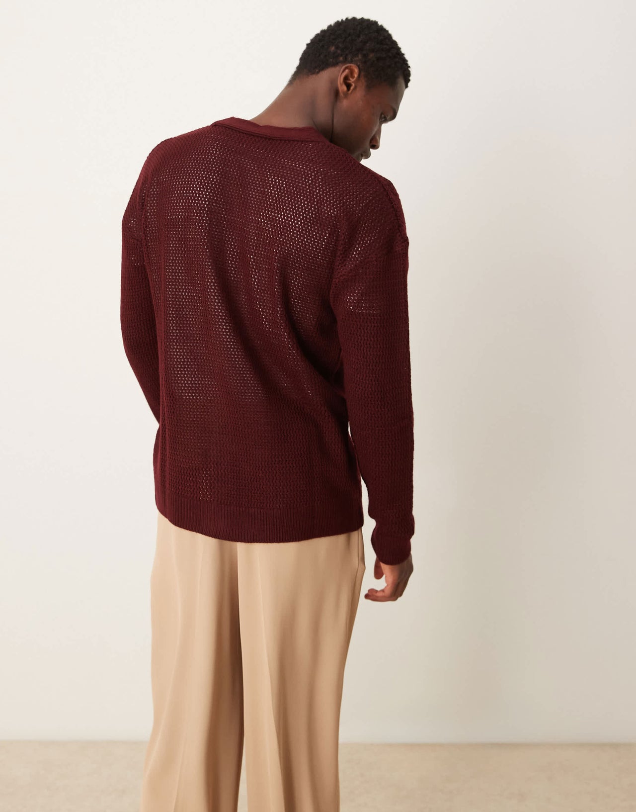 ASOS DESIGN relaxed knitted cardigan with aztec pattern in burgundy