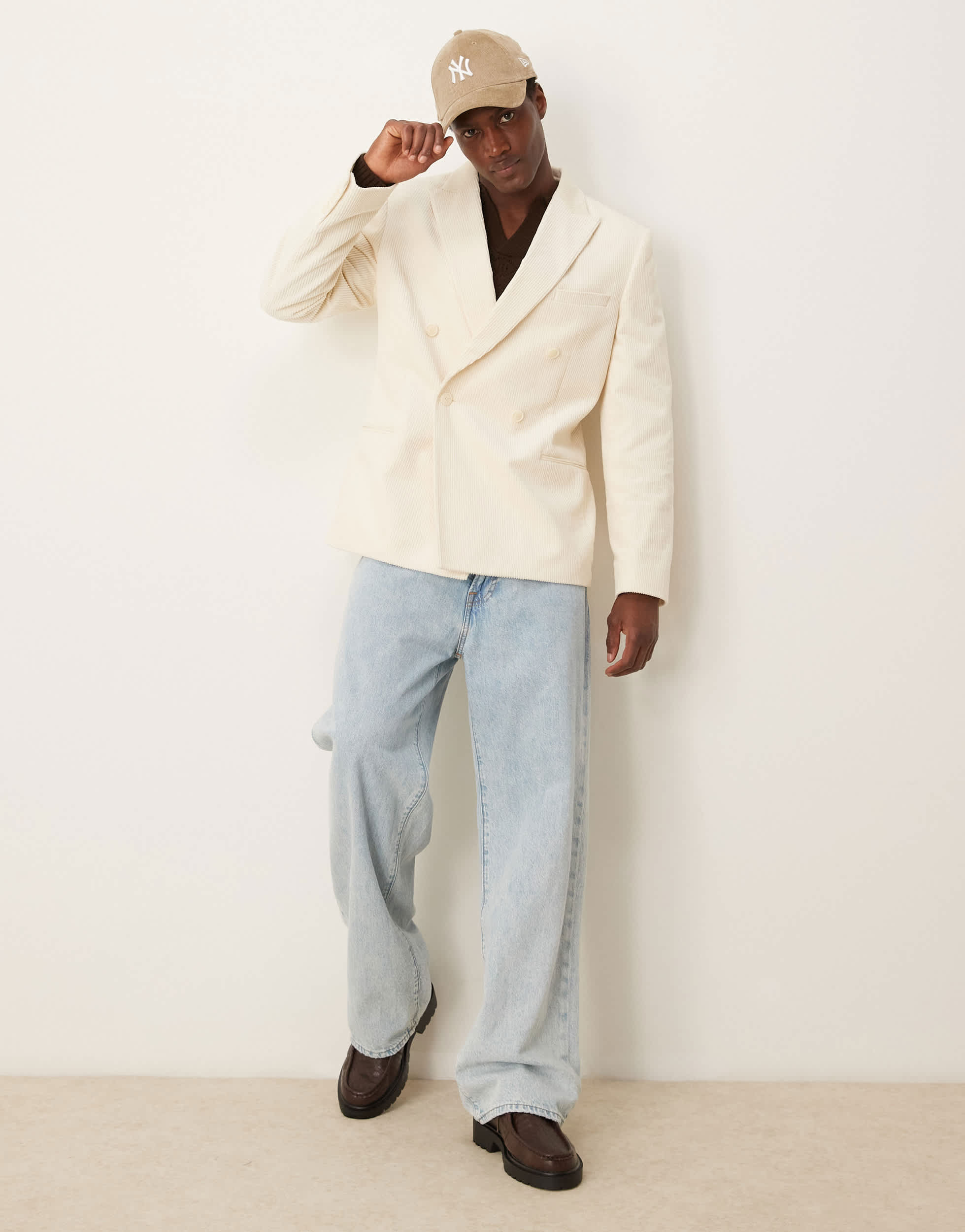 ASOS DESIGN slim blazer in cream corduroy