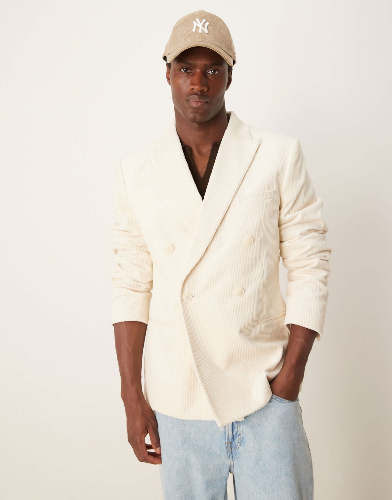 ASOS DESIGN slim blazer in cream corduroy