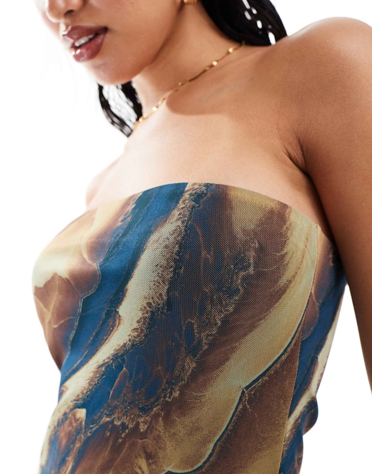 ASOS DESIGN marble bandeau maxi dress in brown