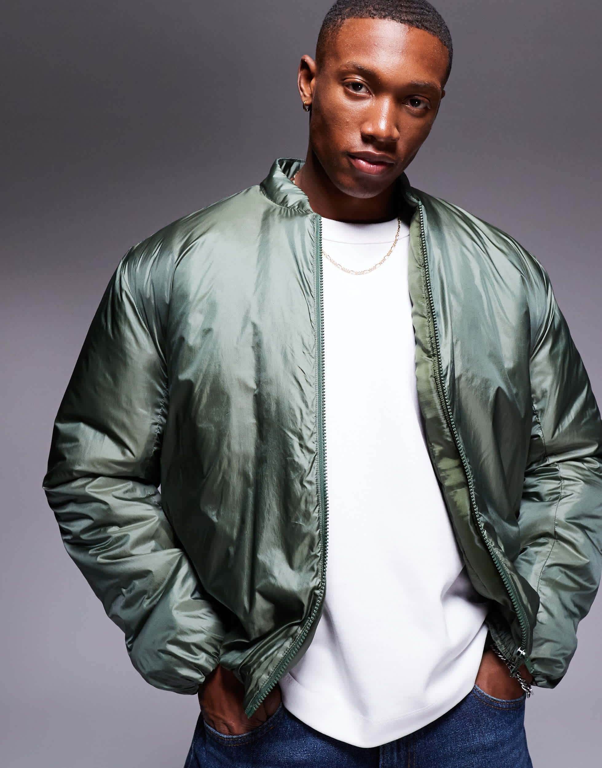 ASOS DESIGN oversized mono wadded puffer jacket in metallic green