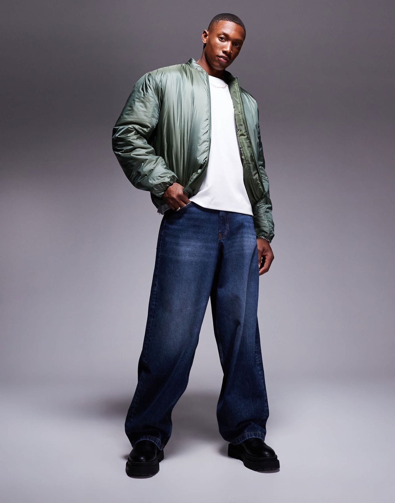 ASOS DESIGN oversized mono wadded puffer jacket in metallic green