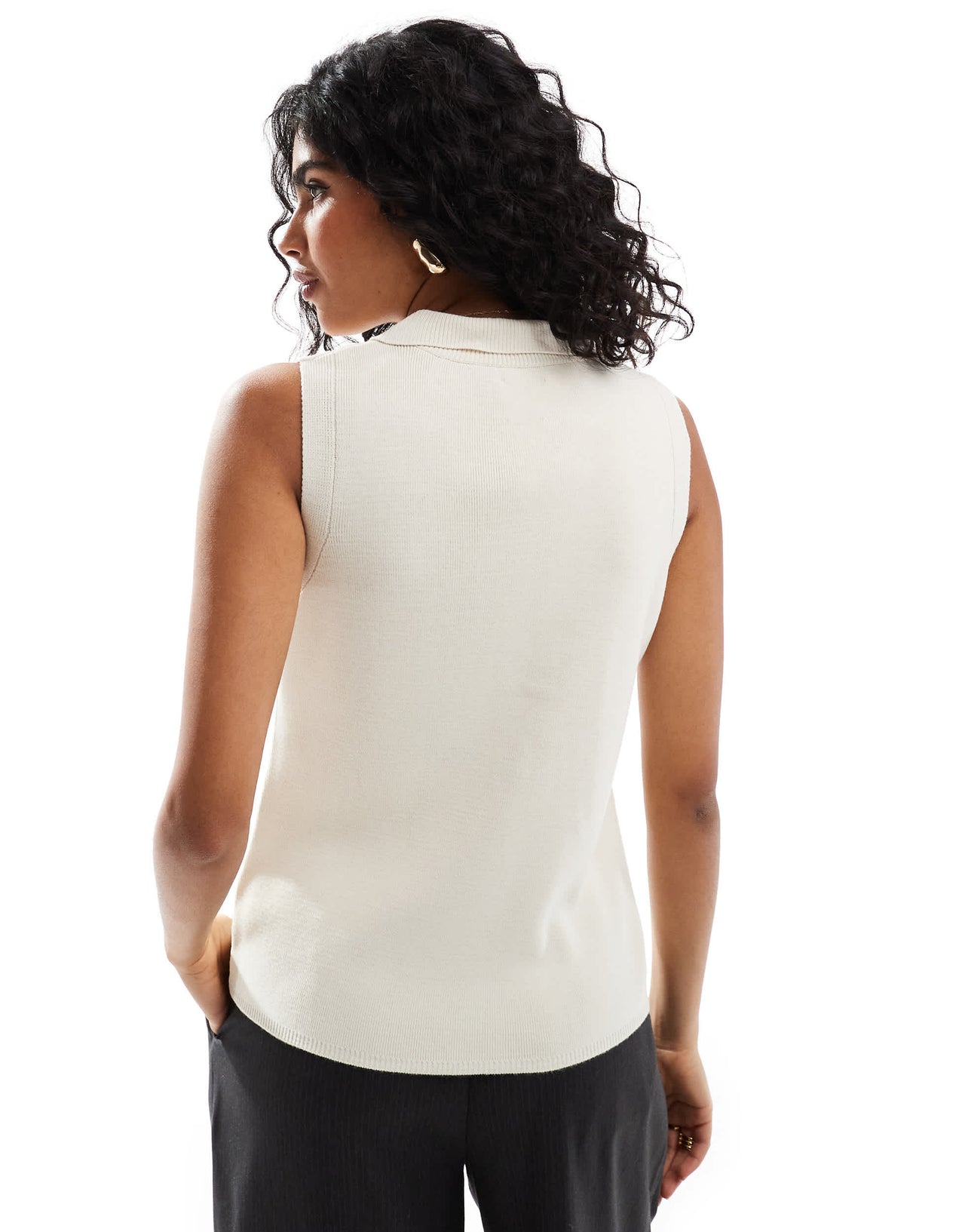 ASOS DESIGN knitted collared waistcoat in ecru