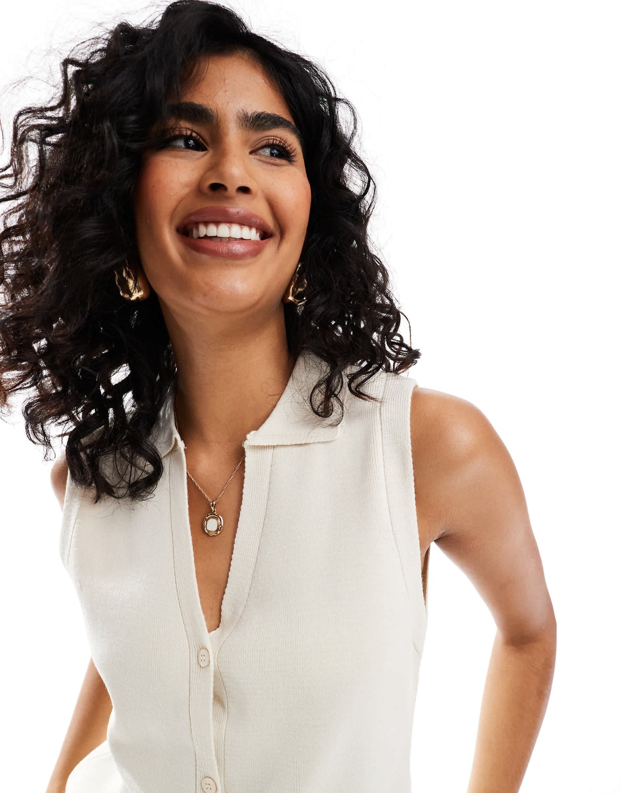 ASOS DESIGN knitted collared waistcoat in ecru