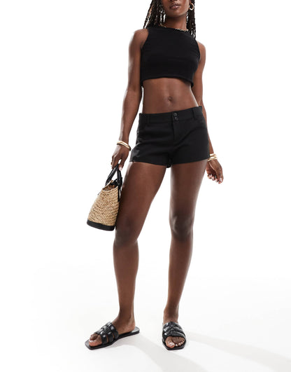 Pull&Bear tailored low rise micro short in black