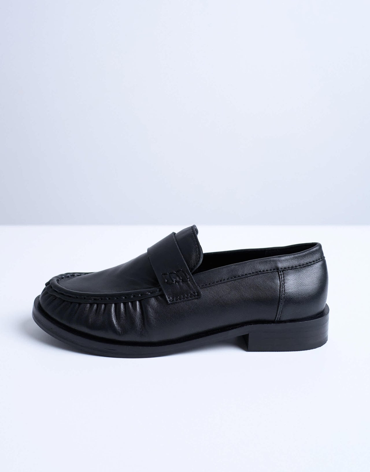 Topshop Carey real leather loafers with ruched detail in black