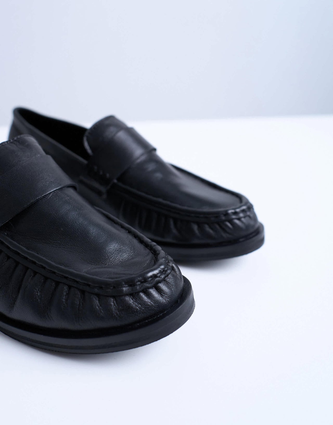 Topshop Carey real leather loafers with ruched detail in black
