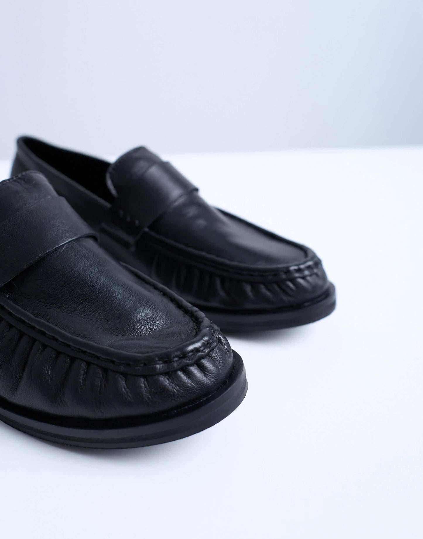 Topshop Carey real leather loafers with ruched detail in black