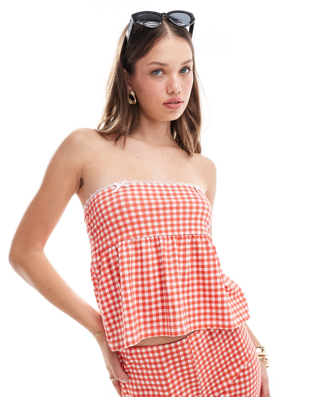 ASOS DESIGN peplem bandeau co-ord in gingham print