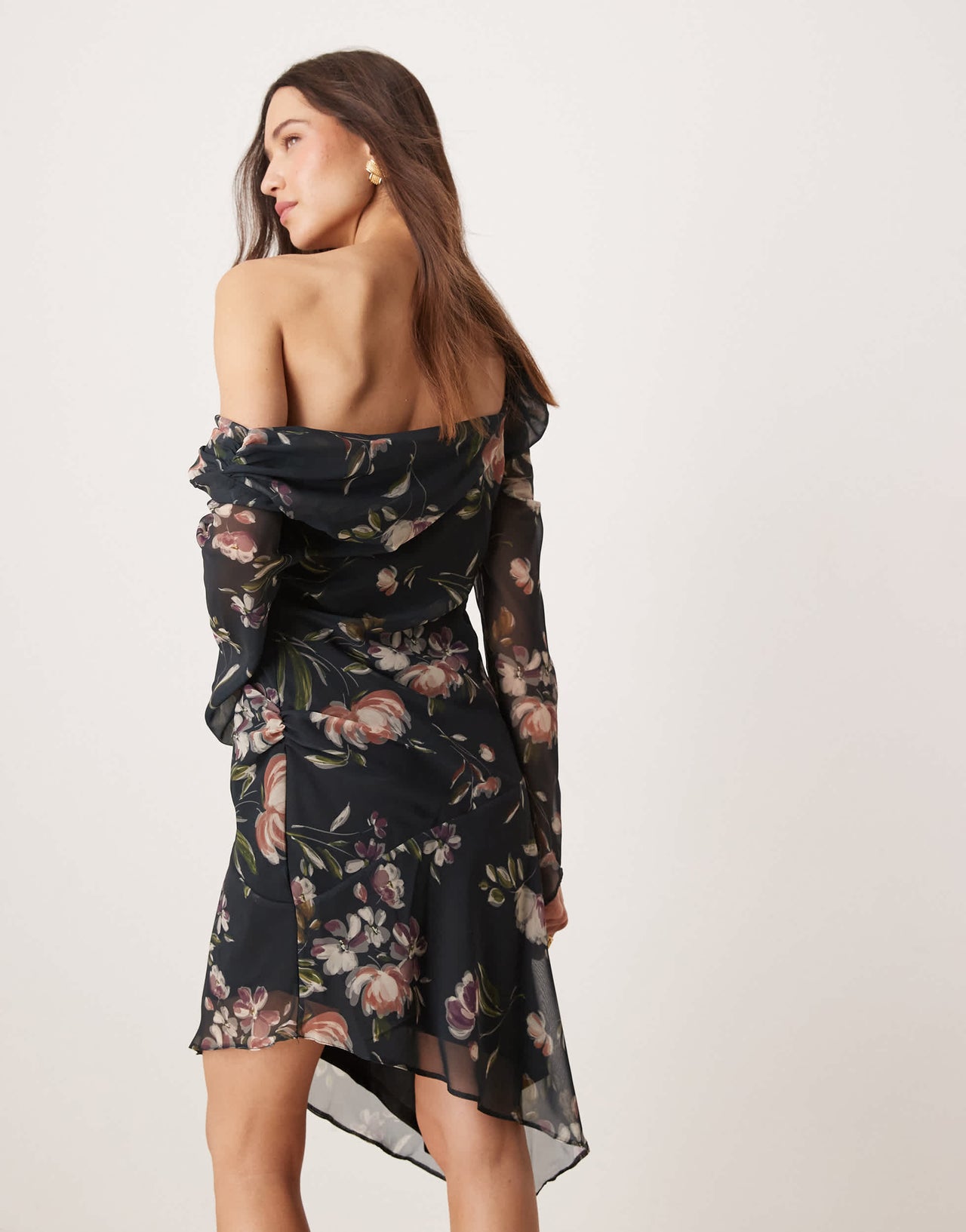 ASOS DESIGN asymmetric floral print long sleeve dress