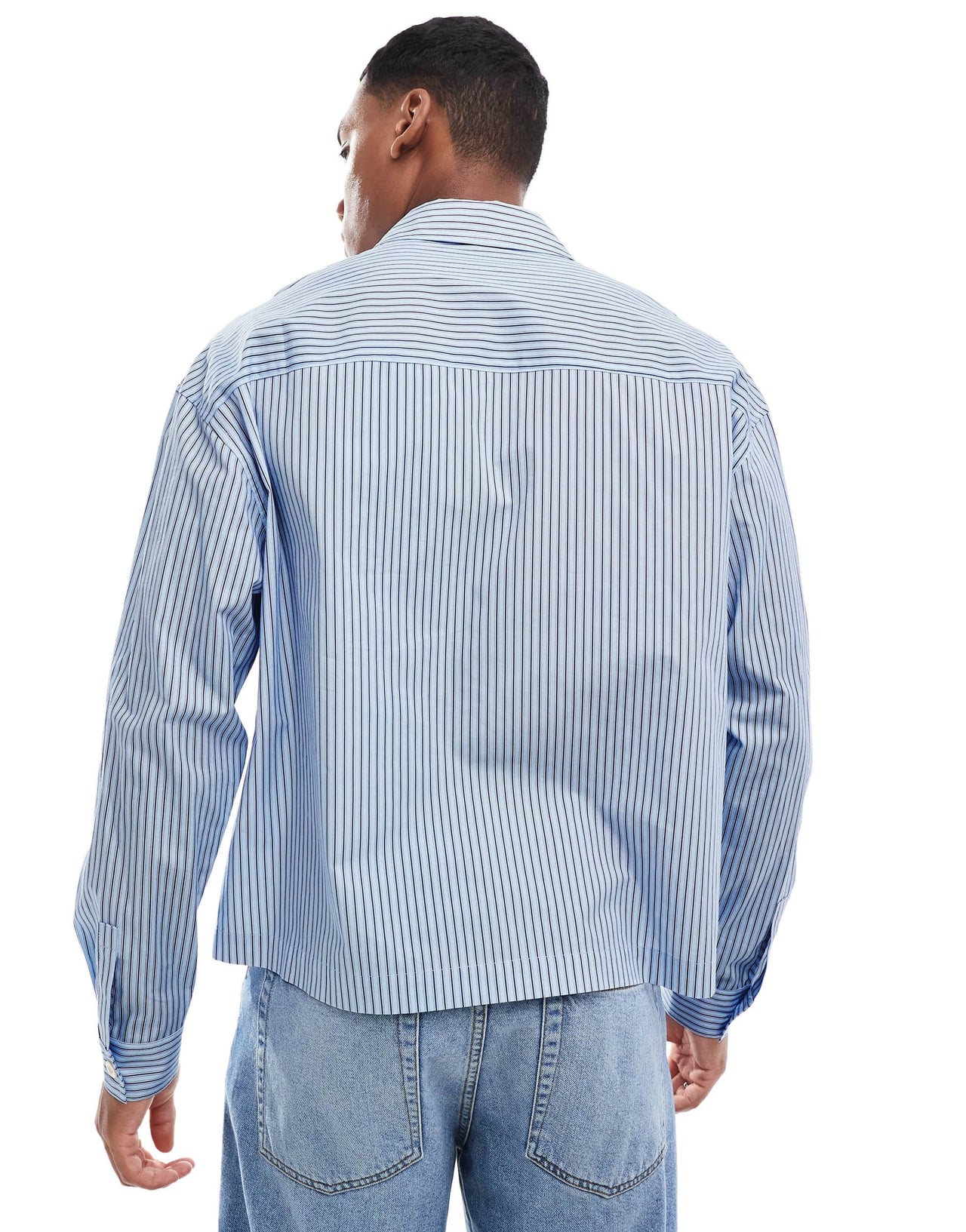 ASOS DESIGN oversized boxy shirt with embroidery in blue stripe