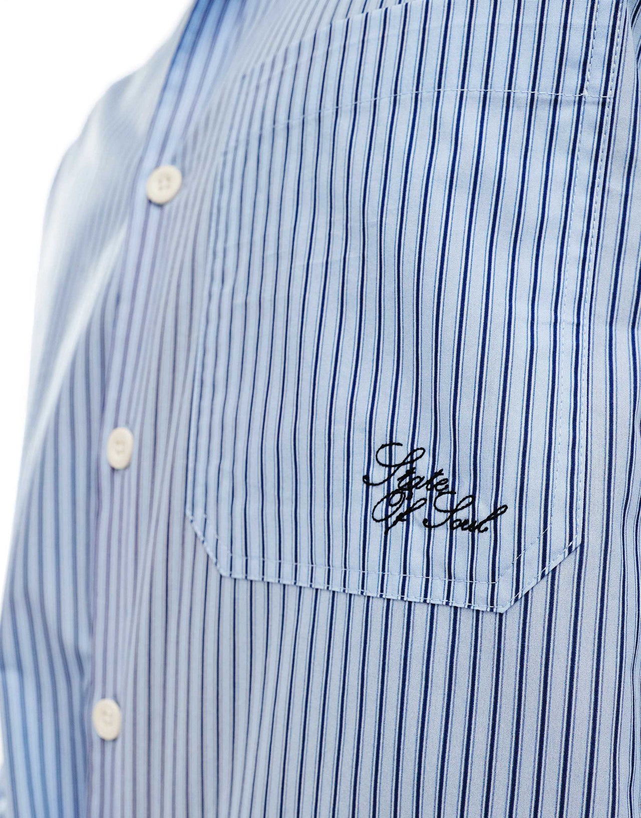 ASOS DESIGN oversized boxy shirt with embroidery in blue stripe