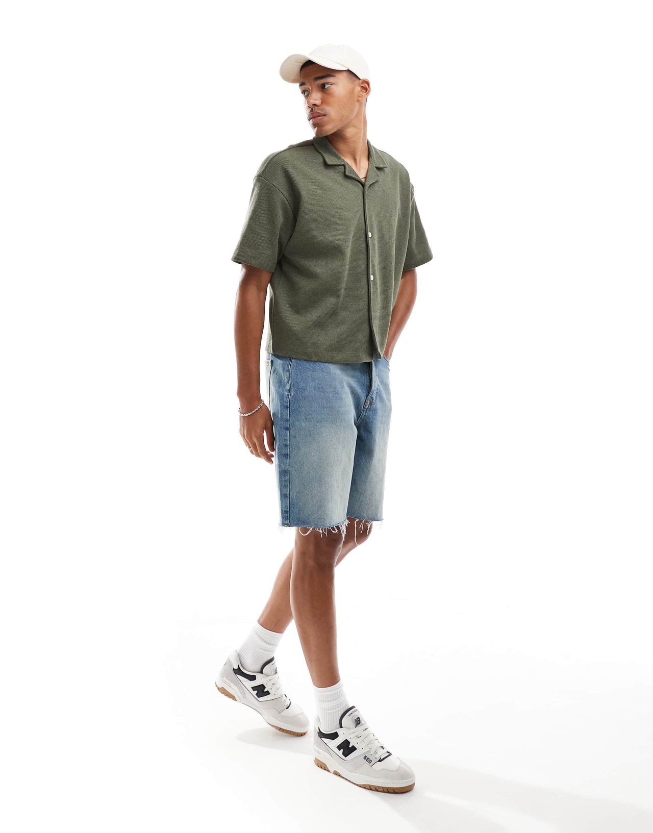 ASOS DESIGN oversized boxy jersey shirt with texture in khaki