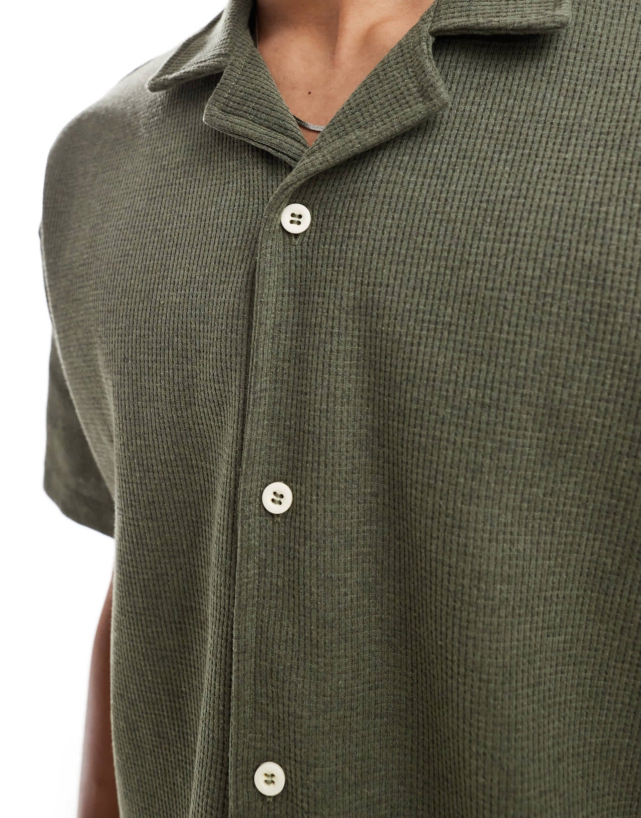 ASOS DESIGN oversized boxy jersey shirt with texture in khaki