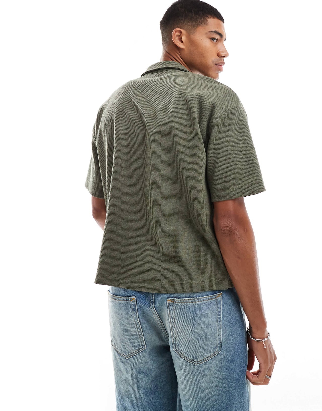 ASOS DESIGN oversized boxy jersey shirt with texture in khaki