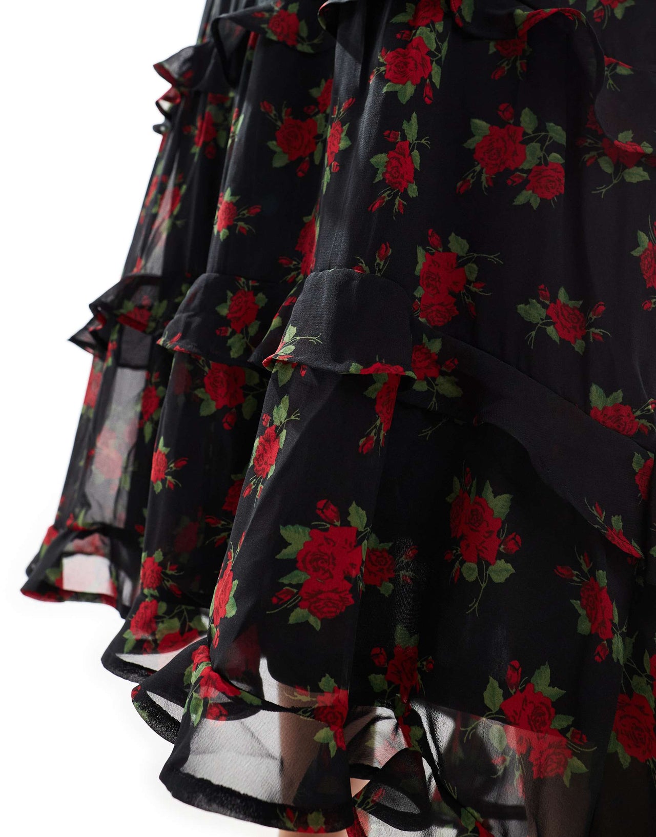 Wednesday's Girl tiered rose print floaty midaxi dress in multi red