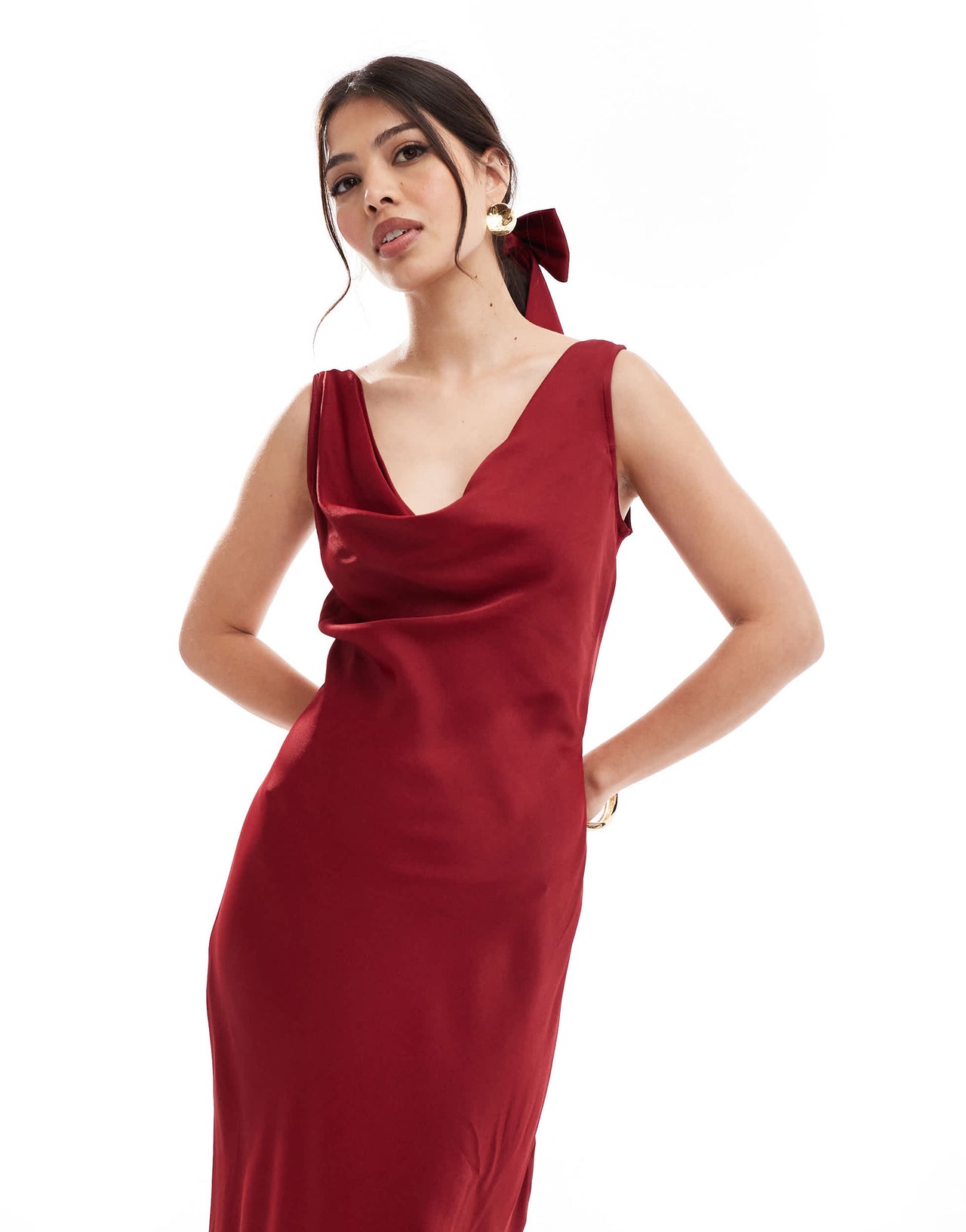 Maids to Measure Bridesmaid cowl front maxi dress in burgundy