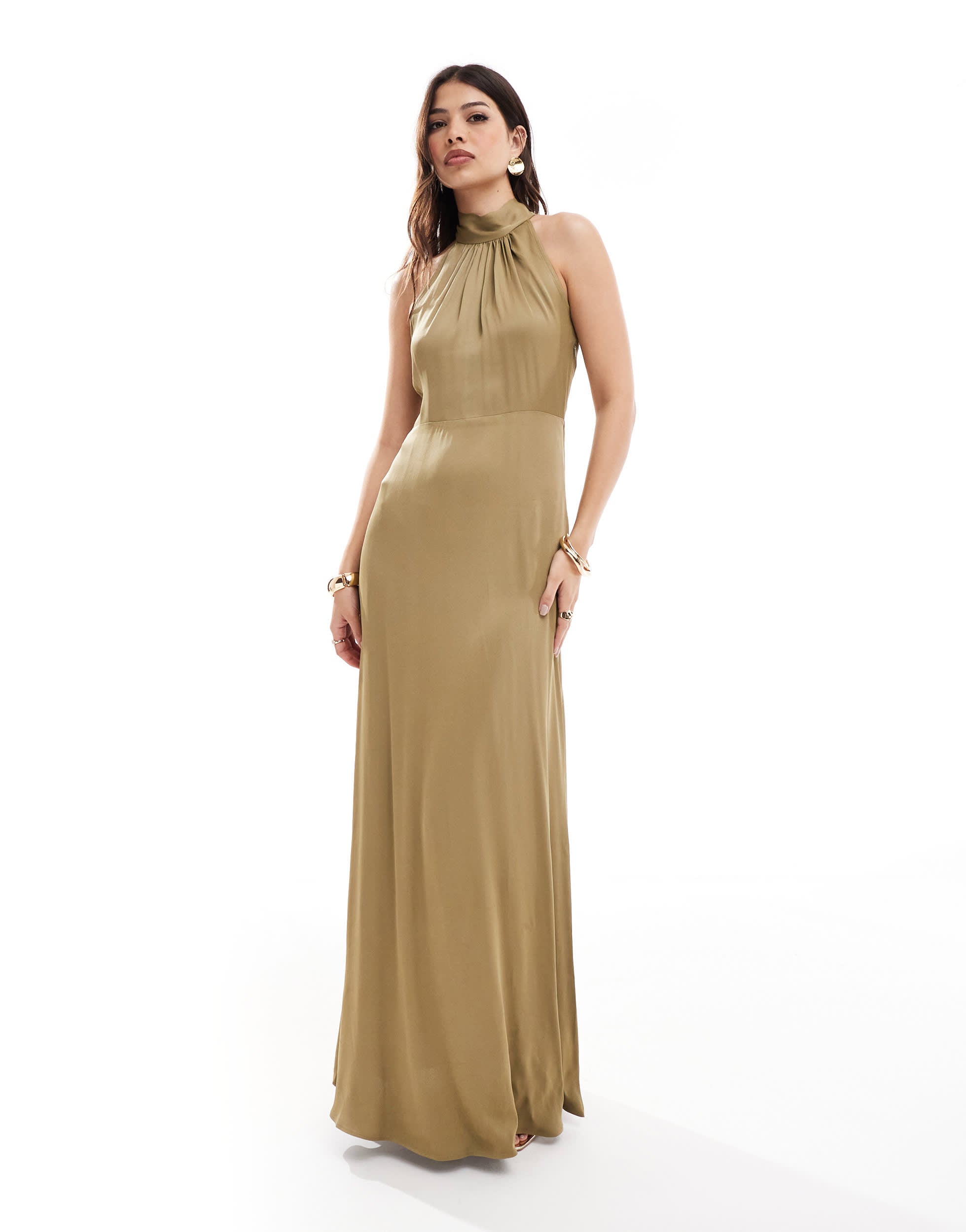Maids to Measure Bridesmaid high neck maxi dress in olive