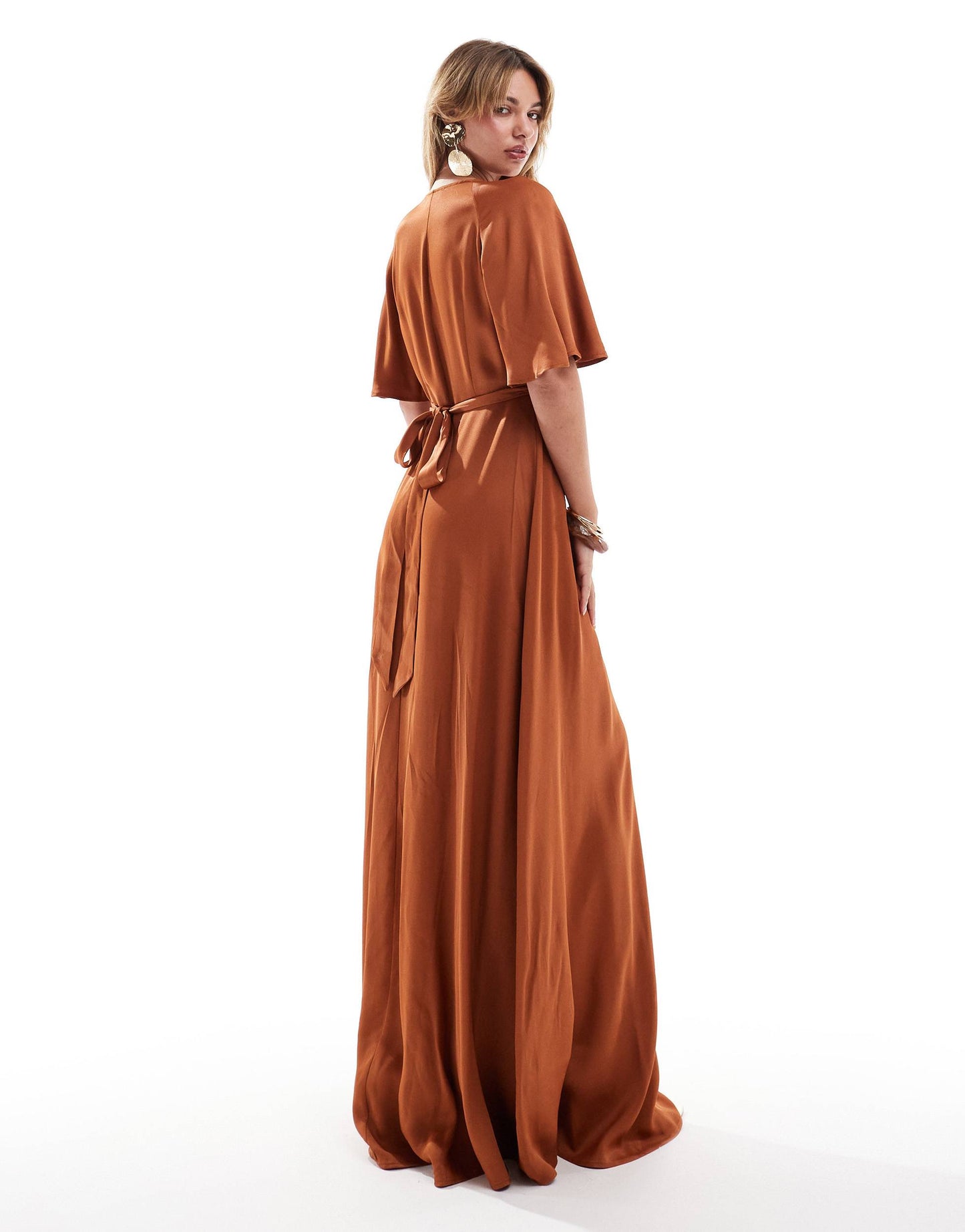 Maids to Measure Bridesmaid wrap front maxi dress in burnt orange