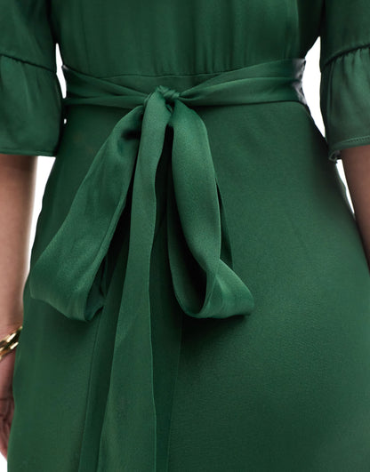 Maids to Measure Bridesmaid v neck button front maxi dress in emerald