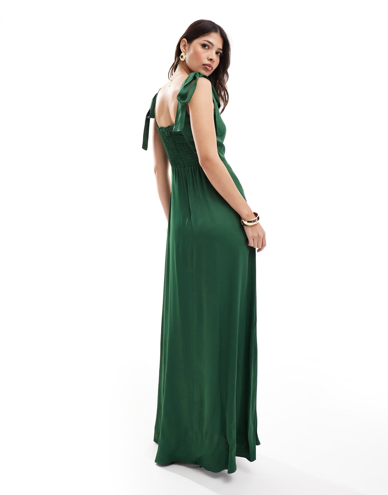 Maids to Measure Bridesmaid tie shoulder maxi dress in emerald