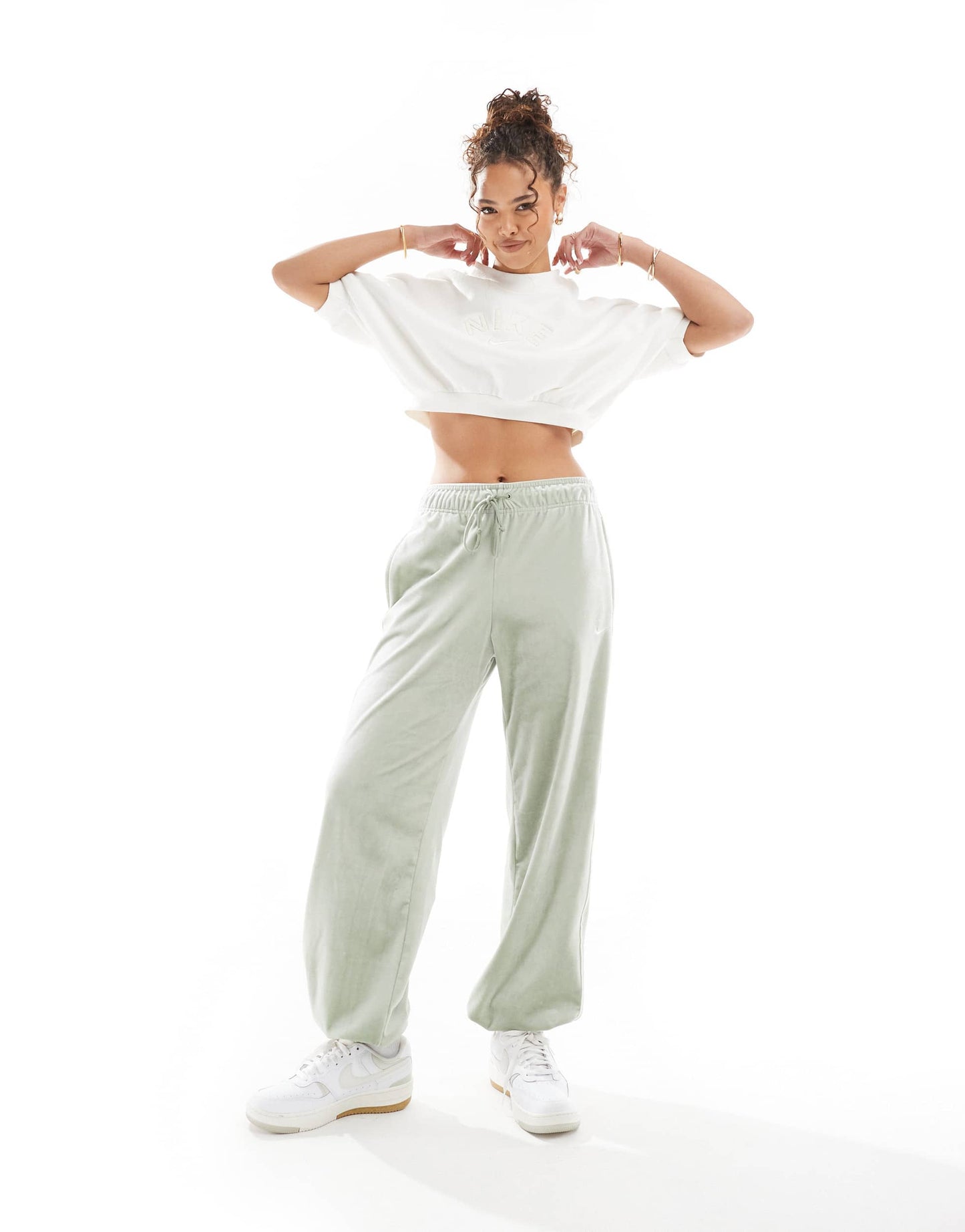 Nike MSC fleece cropped t-shirt in cream