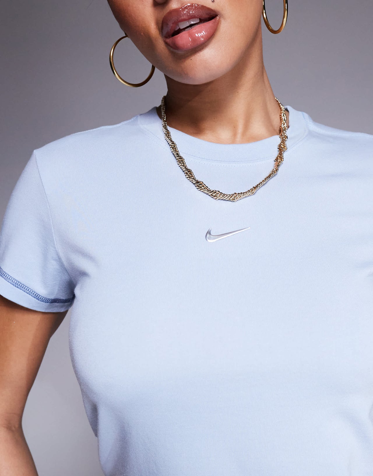Nike Chill Gym Life Swoosh baby cropped t-shirt in light blue