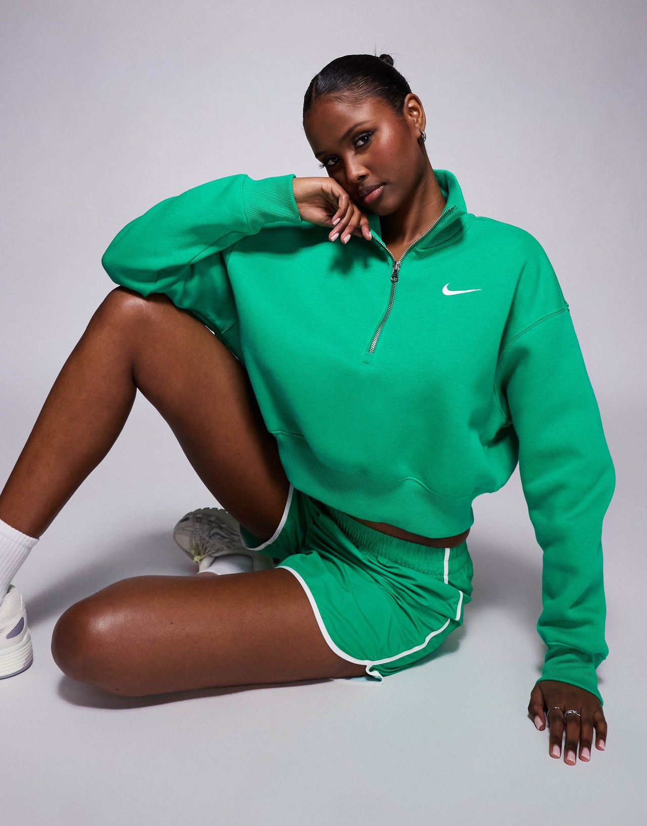 Nike Phoenix Fleece cropped half zip sweatshirt in green