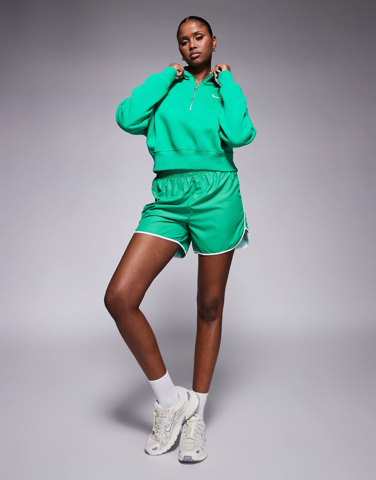 Nike Phoenix Fleece cropped half zip sweatshirt in green