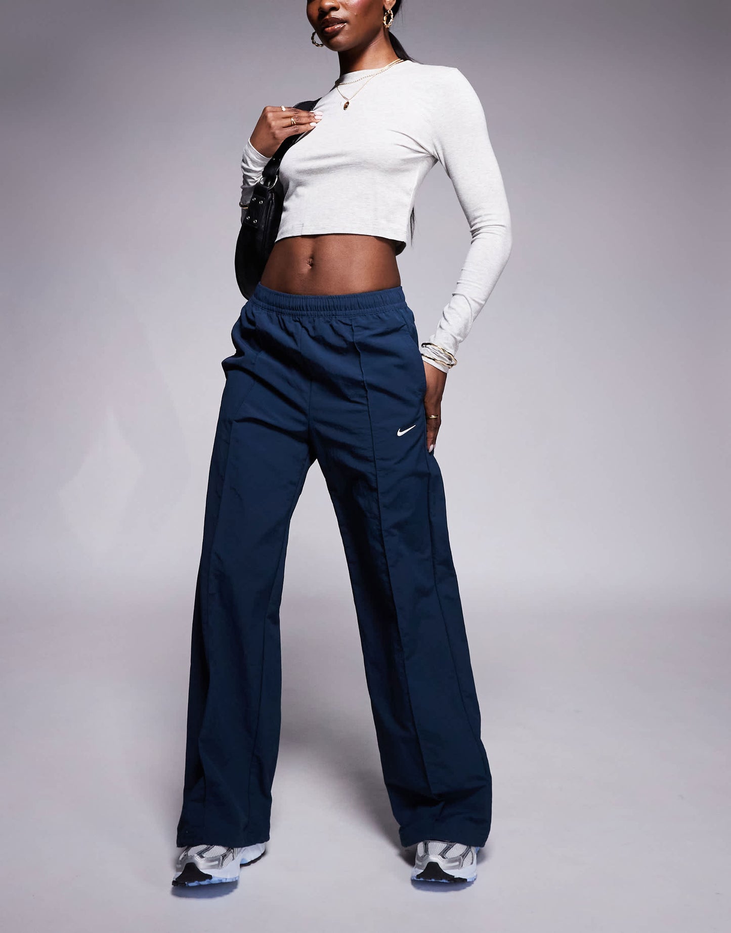 Nike Trend woven mid rise wide leg trousers in navy