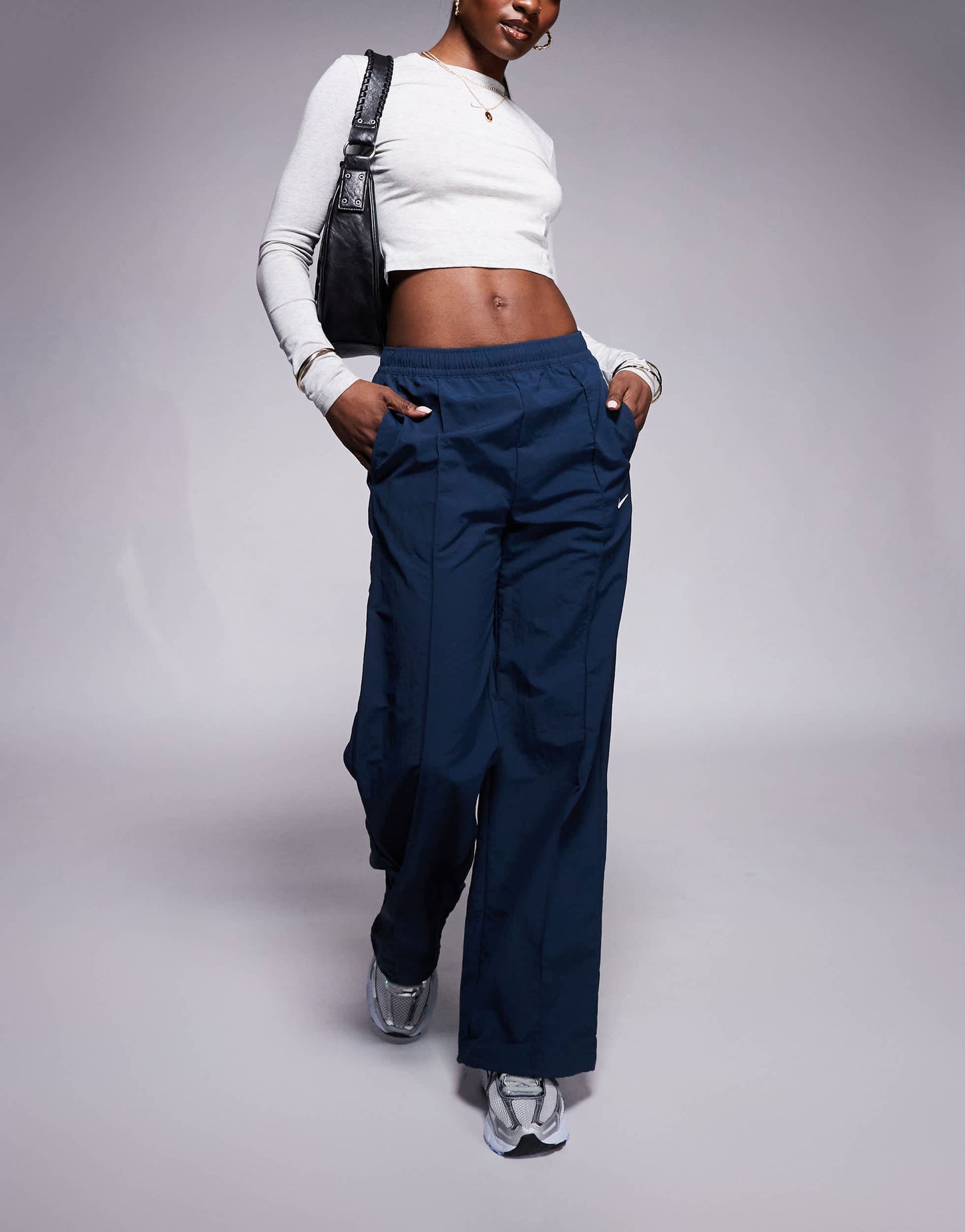 Nike Trend woven mid rise wide leg trousers in navy