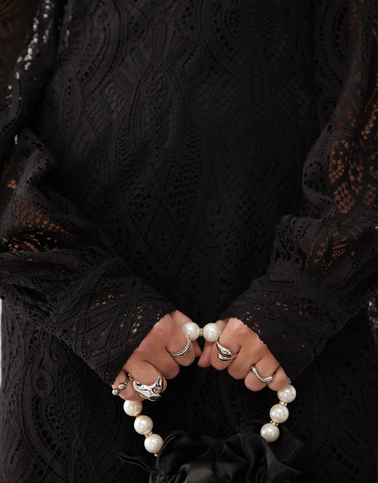 Miss Selfridge lace victoriana mini dress in black