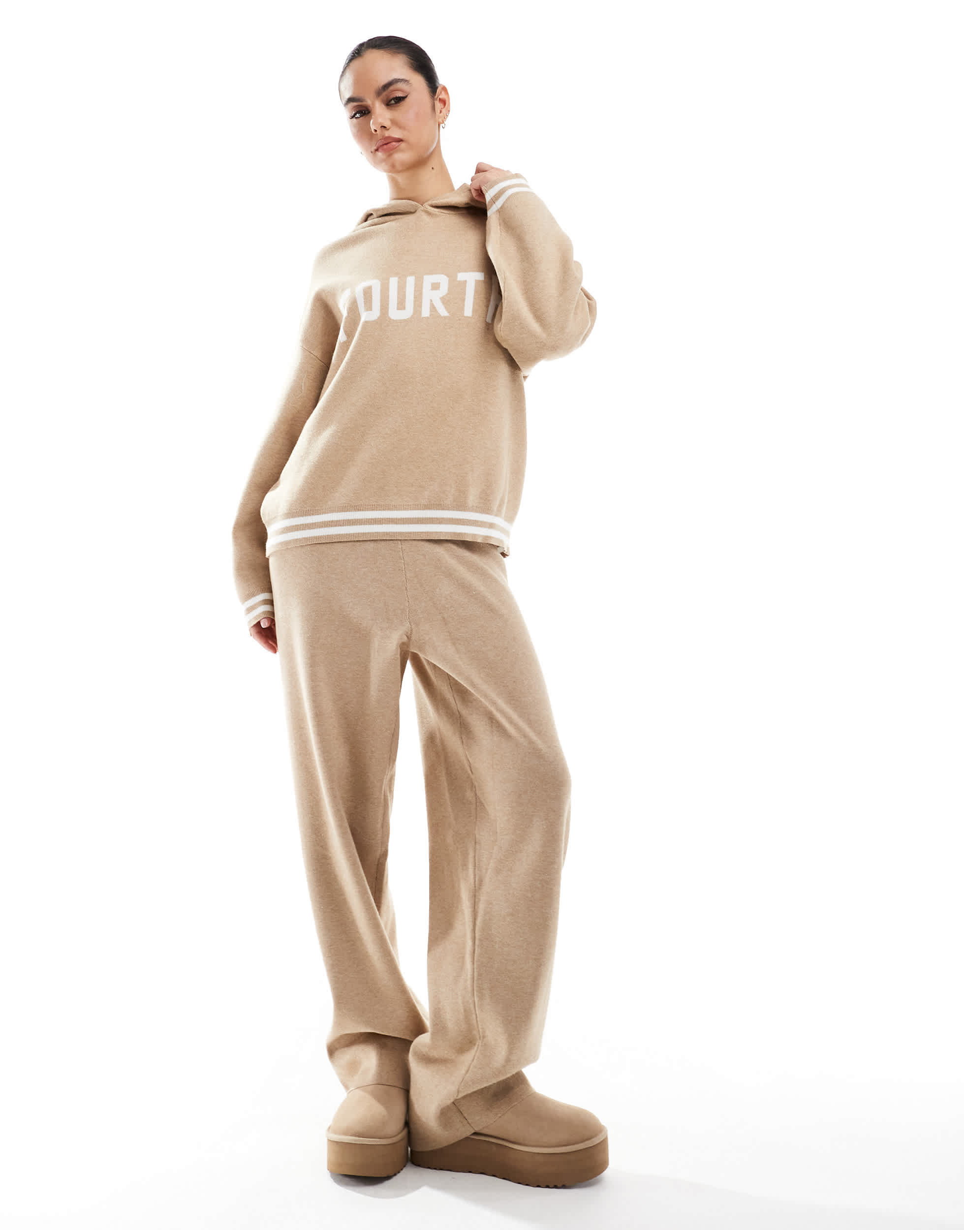 4th & Reckless Alexia jaquard knit jogger in beige