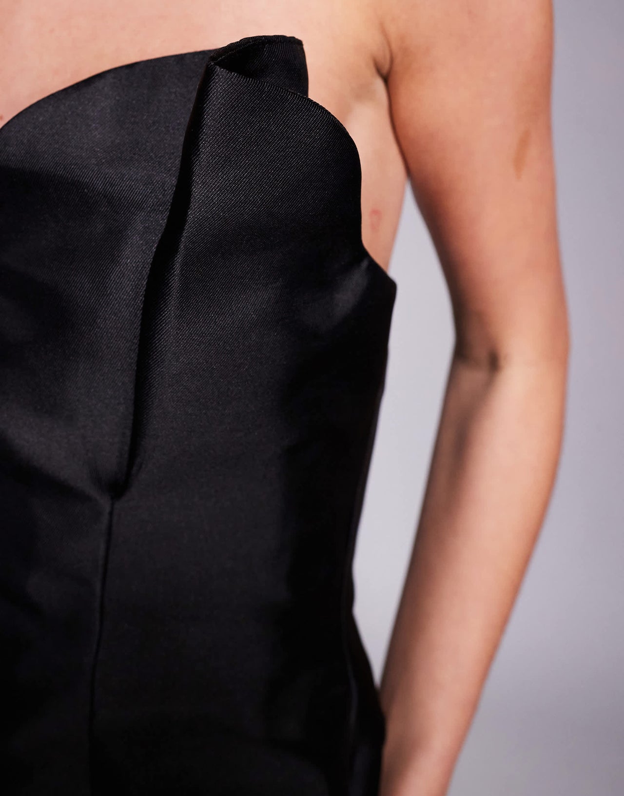 ASOS DESIGN Petite satin sweetheart bandeau structured mini dress in black