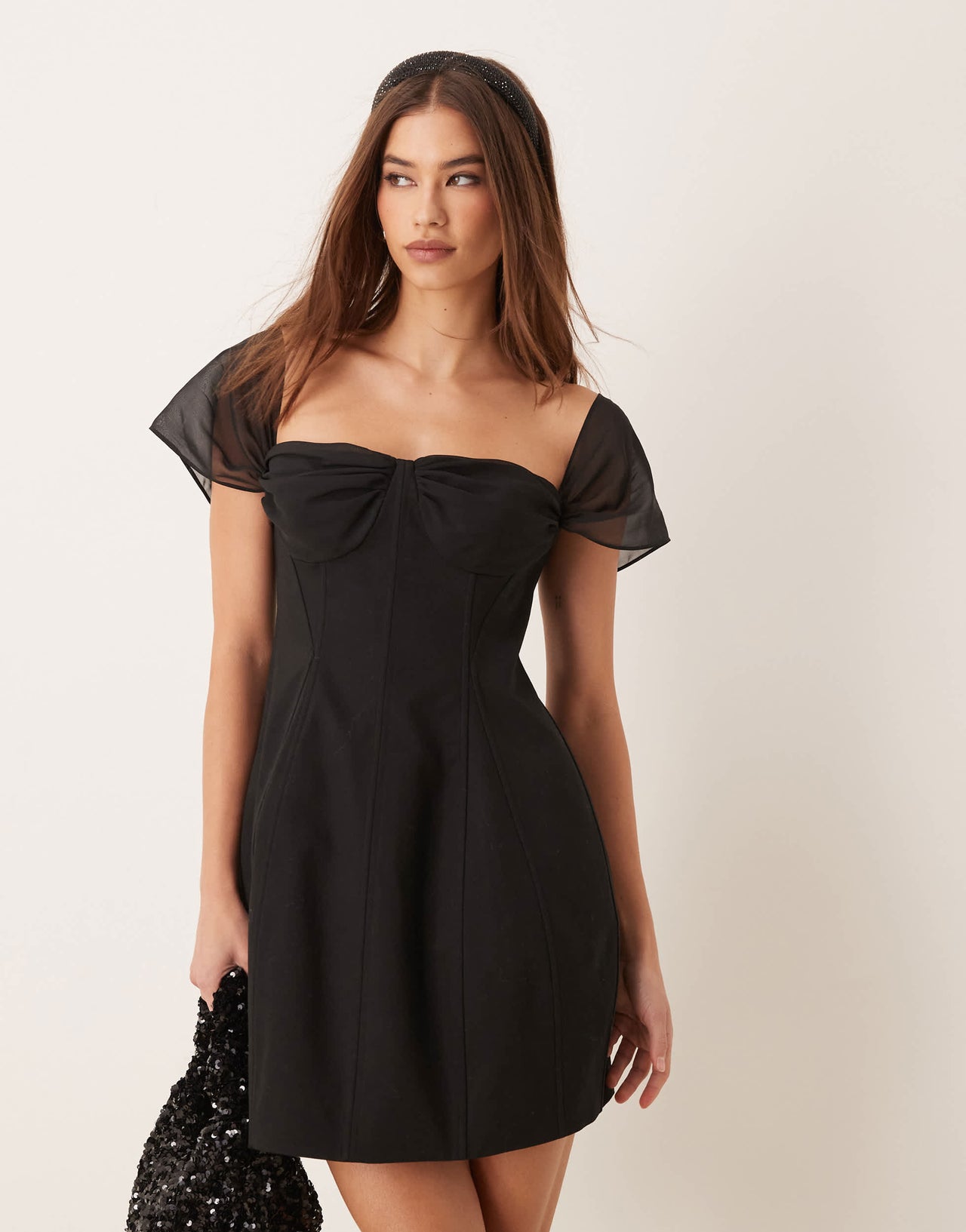 ASOS DESIGN bell skirt mini dress with chiffon straps in black