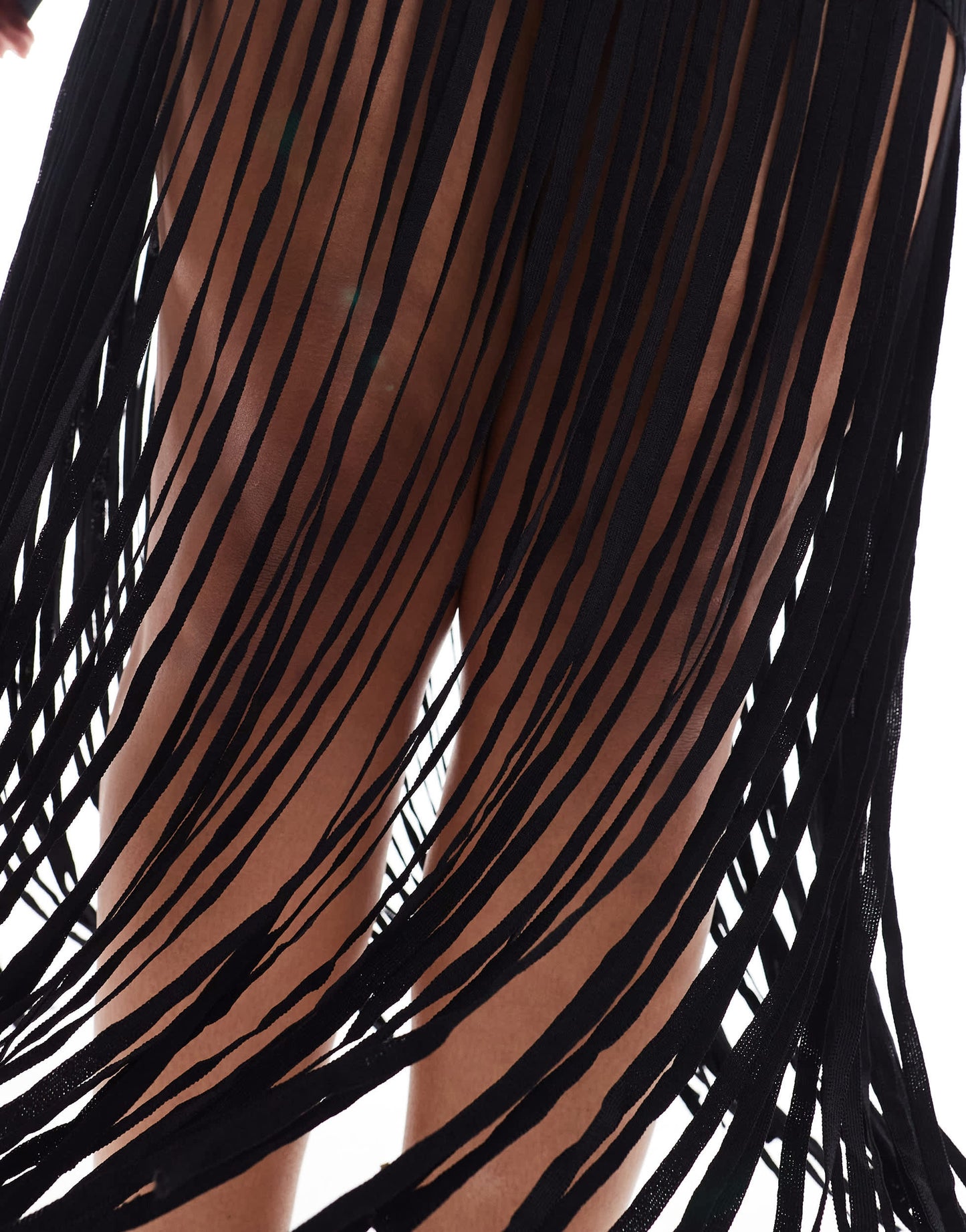Renee Studio Plus x Michelle Nayla exclusive ribbed fringe tassel hem knitted mini dress in black