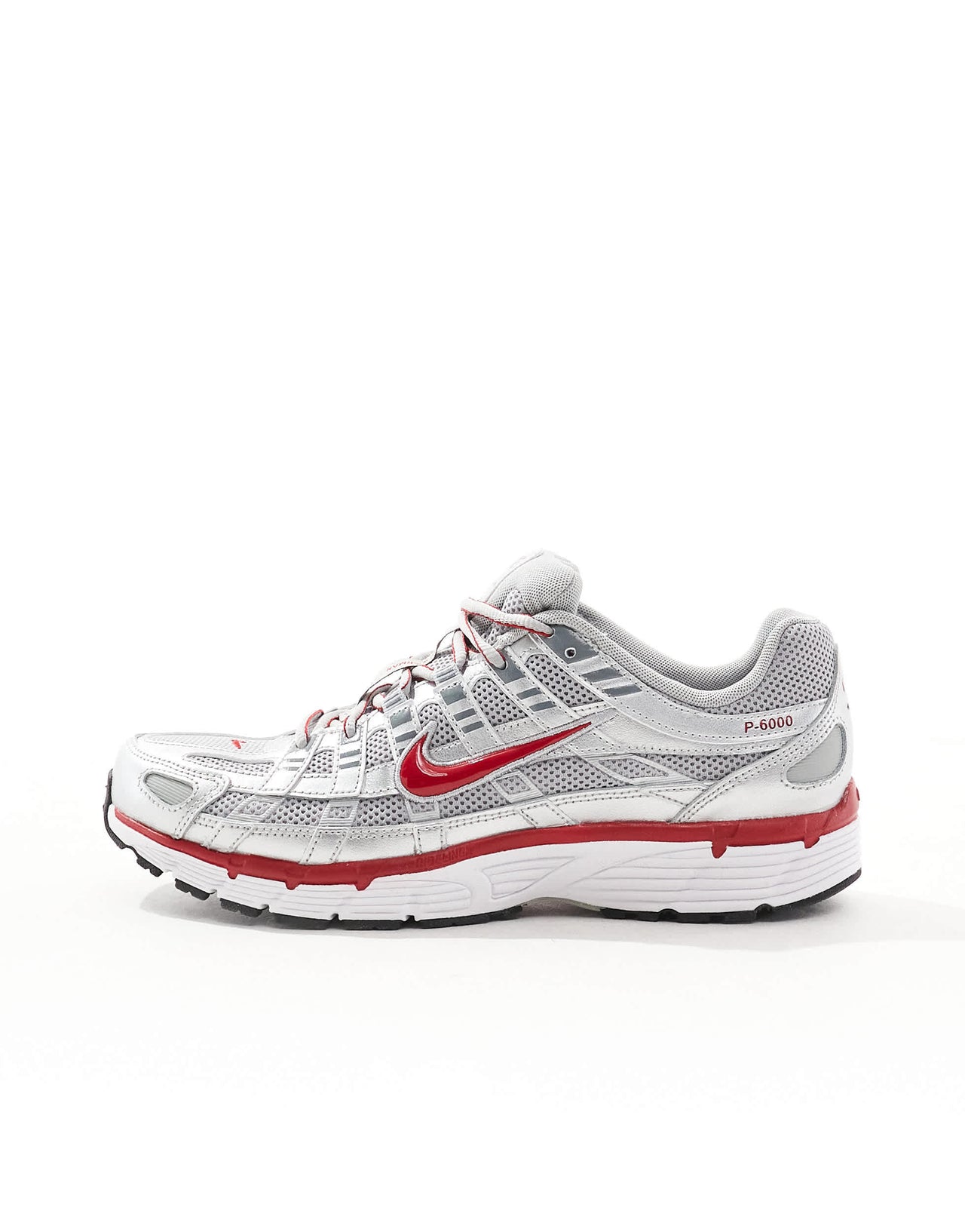 Nike P-6000 unisex trainers in metallic silver and red