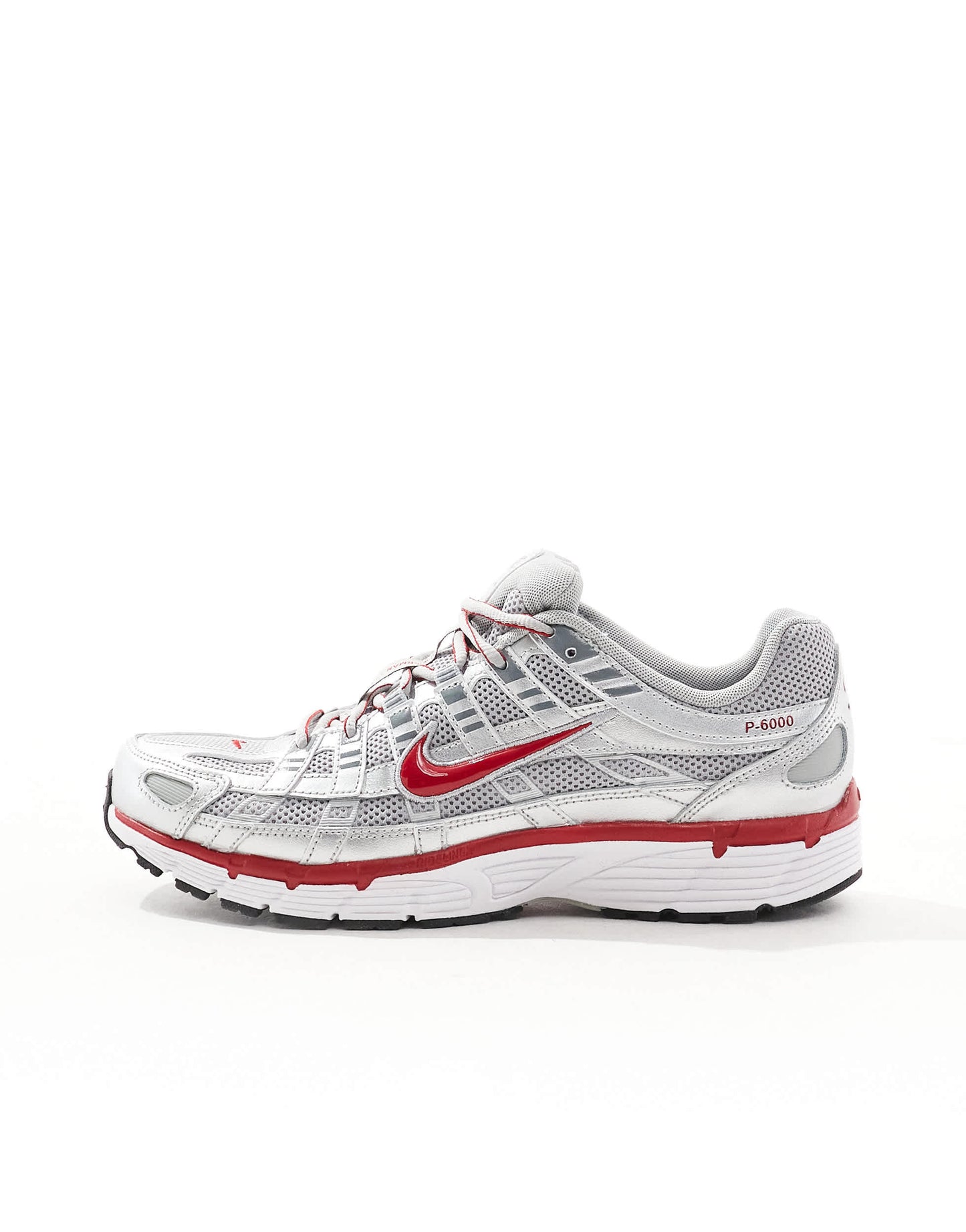 Nike P-6000 unisex trainers in metallic silver and red
